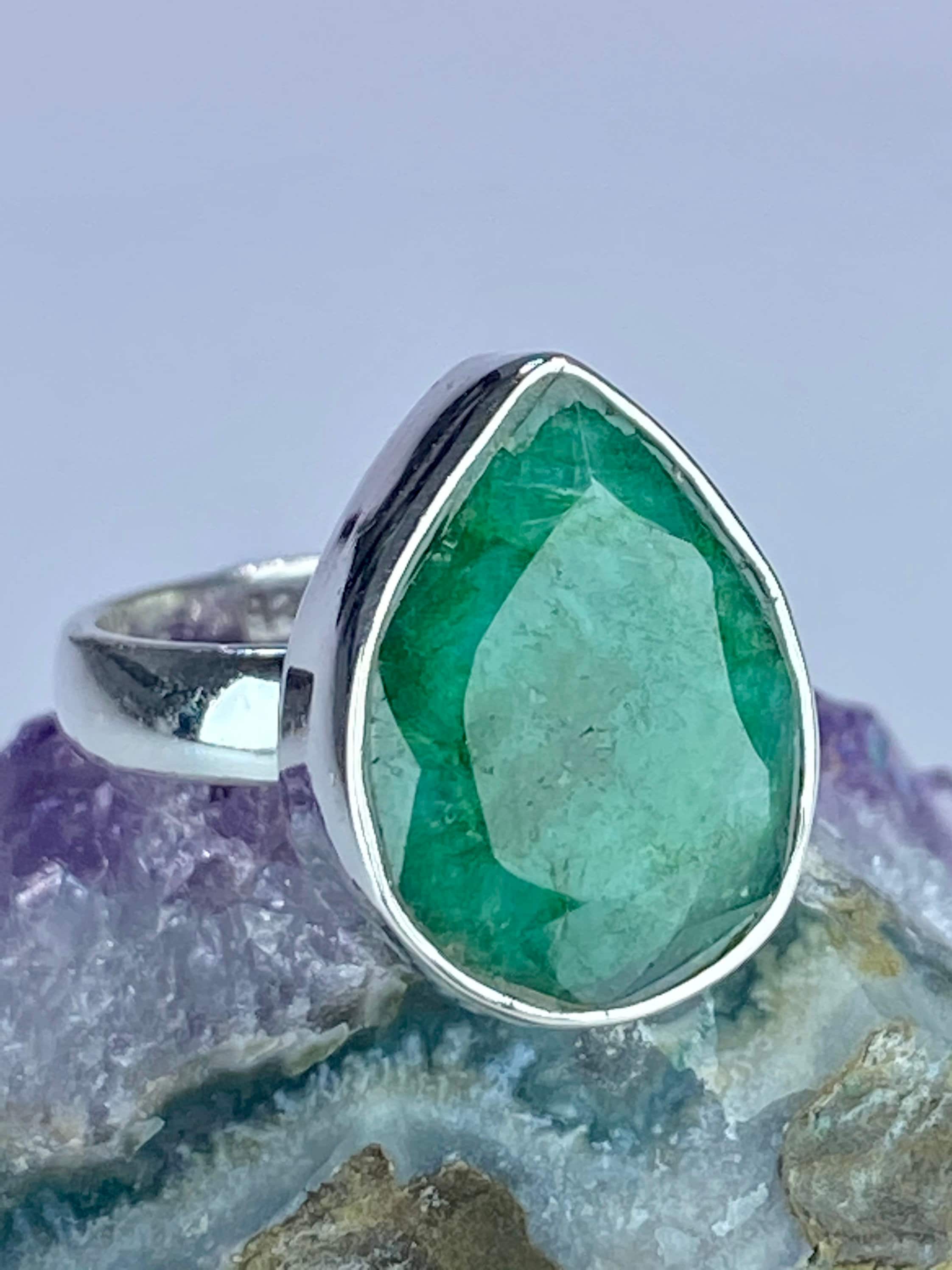 Raw Emerald and Silver Ring (F)