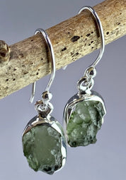 Natural Moldavite and Silver Dangle Earrings (UV11)