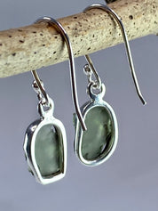 Natural Moldavite and Silver Dangle Earrings (UV11)