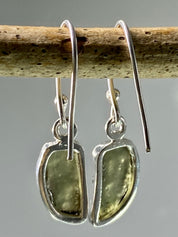 Natural Moldavite and Silver Dangle Earrings (UV25)