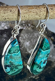 Natural Malachite in Chrysocolla Silver Earrings(UV710)