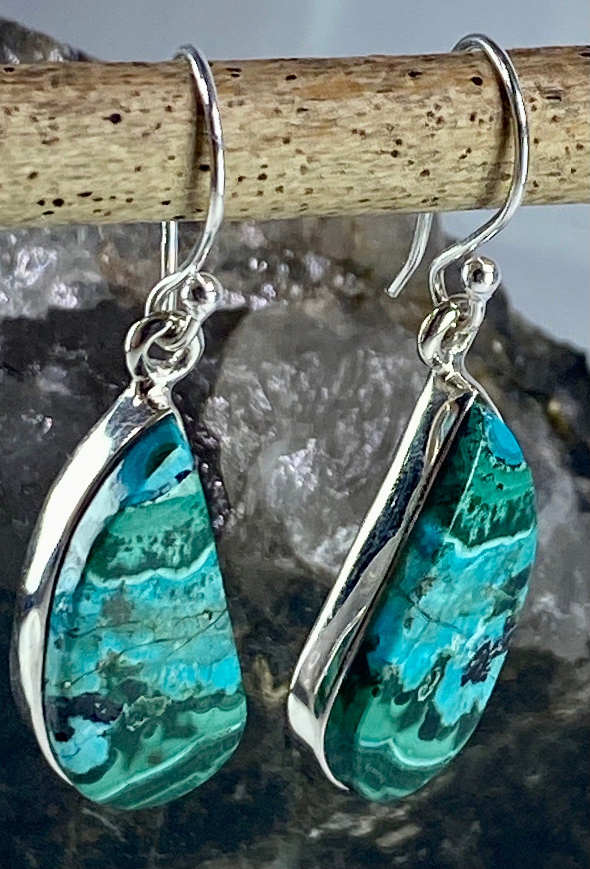 Natural Malachite in Chrysocolla Silver Earrings(UV710)