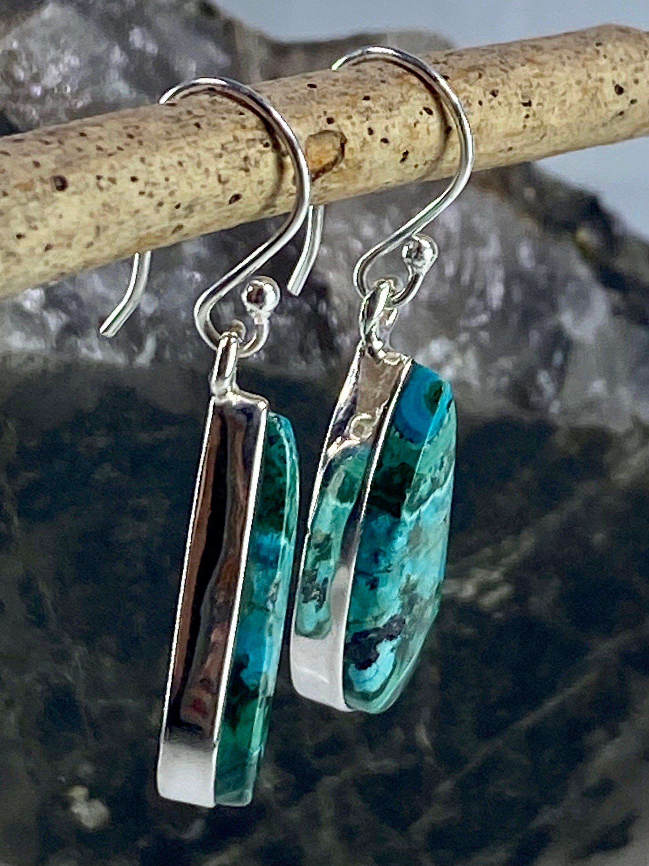 Natural Malachite in Chrysocolla Silver Earrings(UV710)
