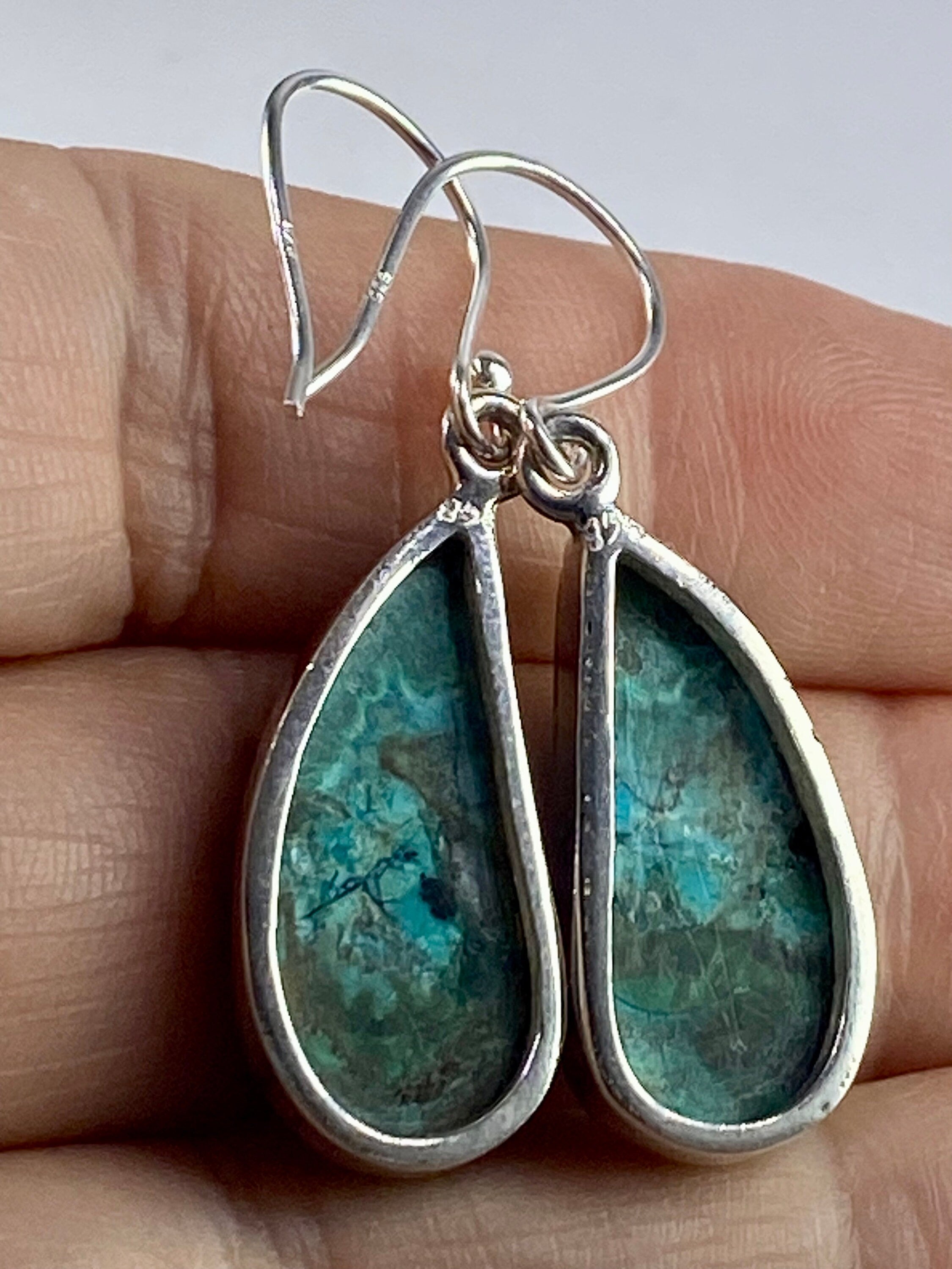 Natural Malachite in Chrysocolla Silver Earrings(UV710)