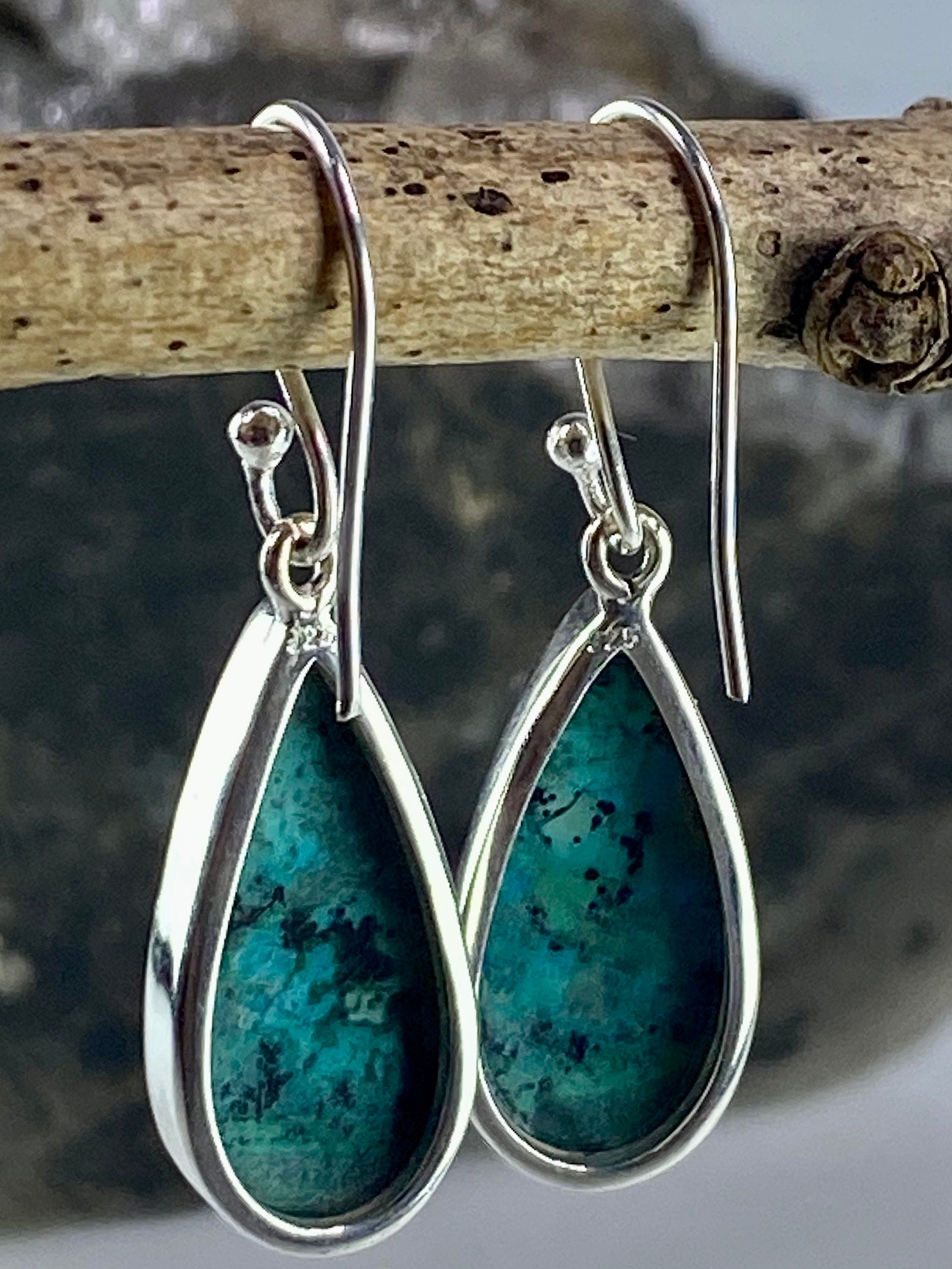 Natural Malachite in Chrysocolla Silver Earrings(UV770)