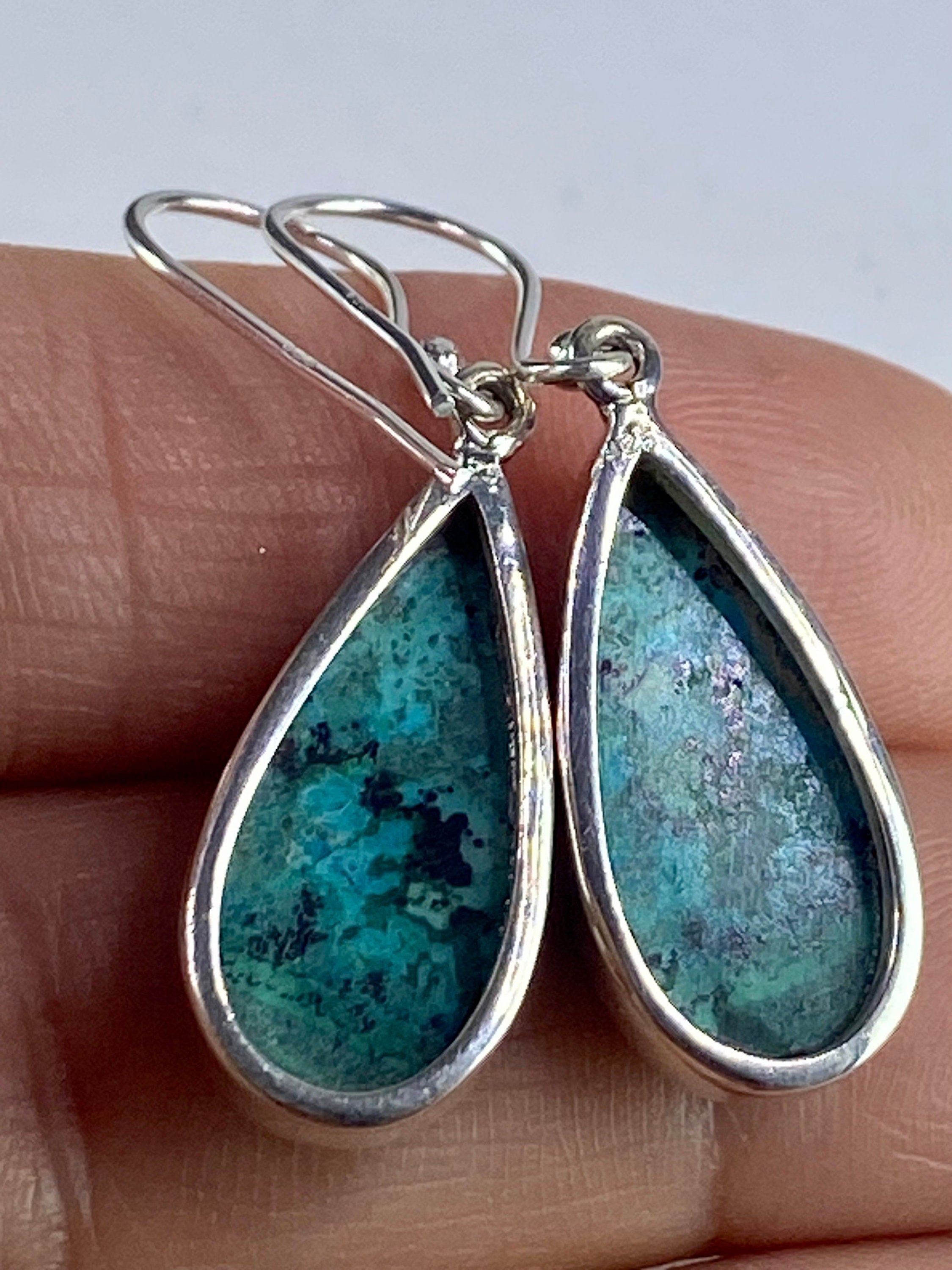 Natural Malachite in Chrysocolla Silver Earrings(UV770)