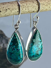 Natural Malachite in Chrysocolla Silver Earrings(UV770)