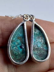 Natural Malachite in Chrysocolla Silver Earrings(UV710)