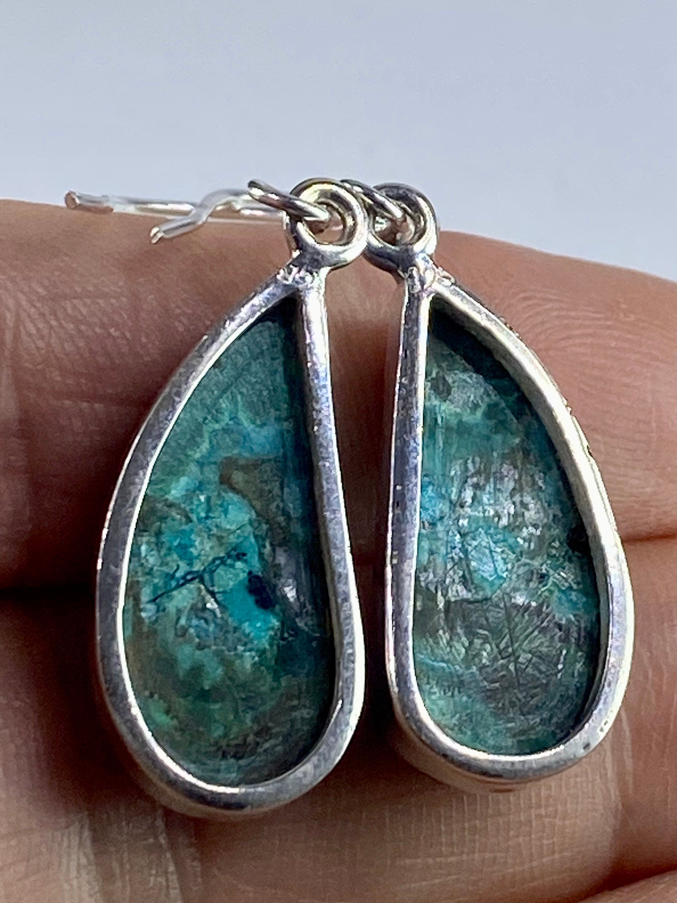 Natural Malachite in Chrysocolla Silver Earrings(UV710)