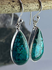 Natural Malachite in Chrysocolla Silver Earrings(UV770)
