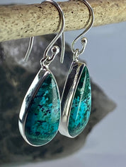 Natural Malachite in Chrysocolla Silver Earrings(UV770)