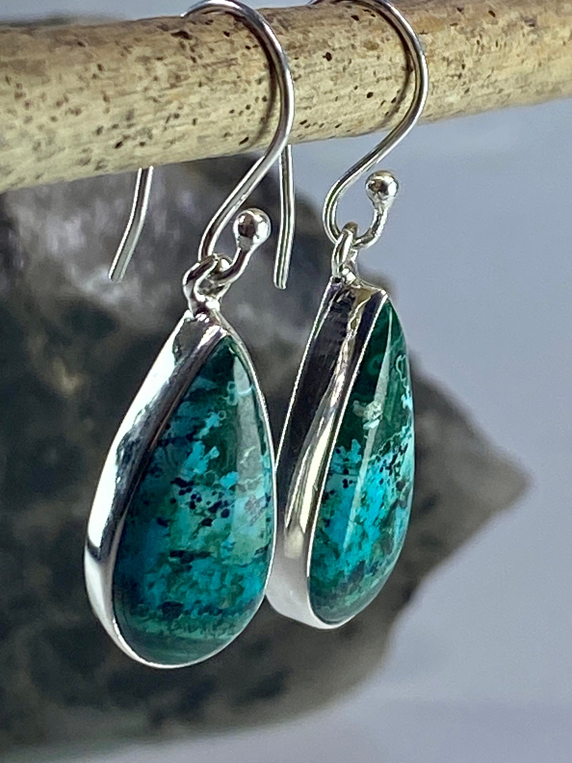 Natural Malachite in Chrysocolla Silver Earrings(UV770)