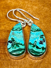 Natural Malachite in Chrysocolla Silver Earrings(UV710)