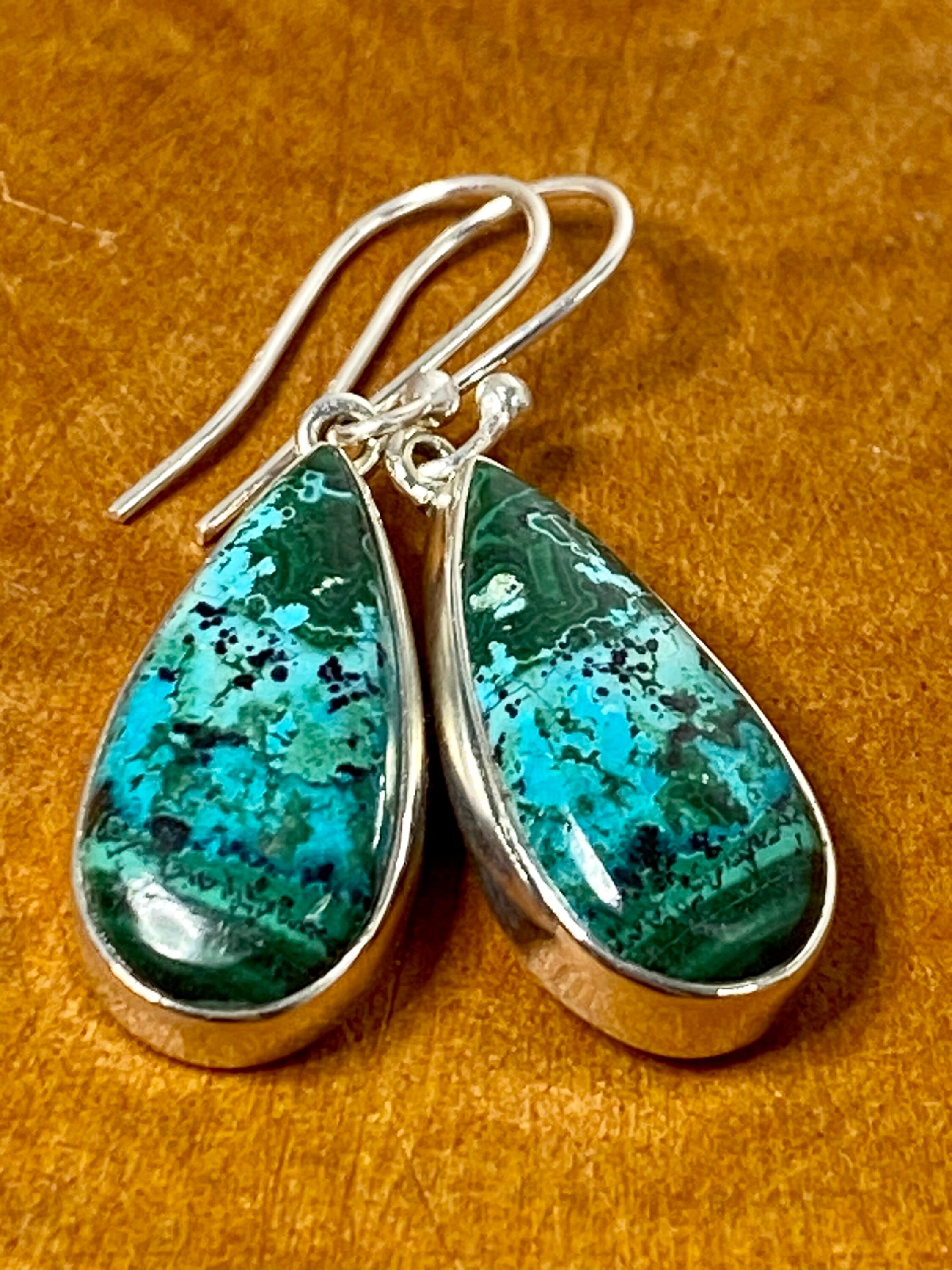 Natural Malachite in Chrysocolla Silver Earrings(UV770)