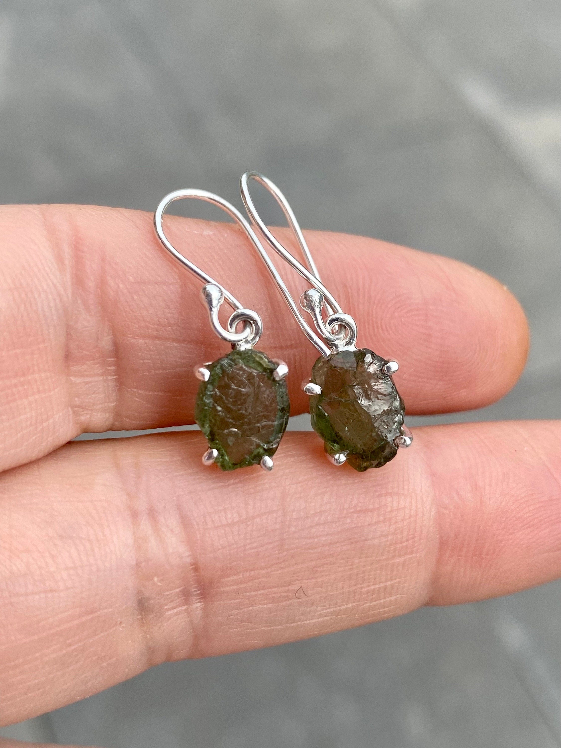 Green Apatite and 925 Silver Drop Earrings
