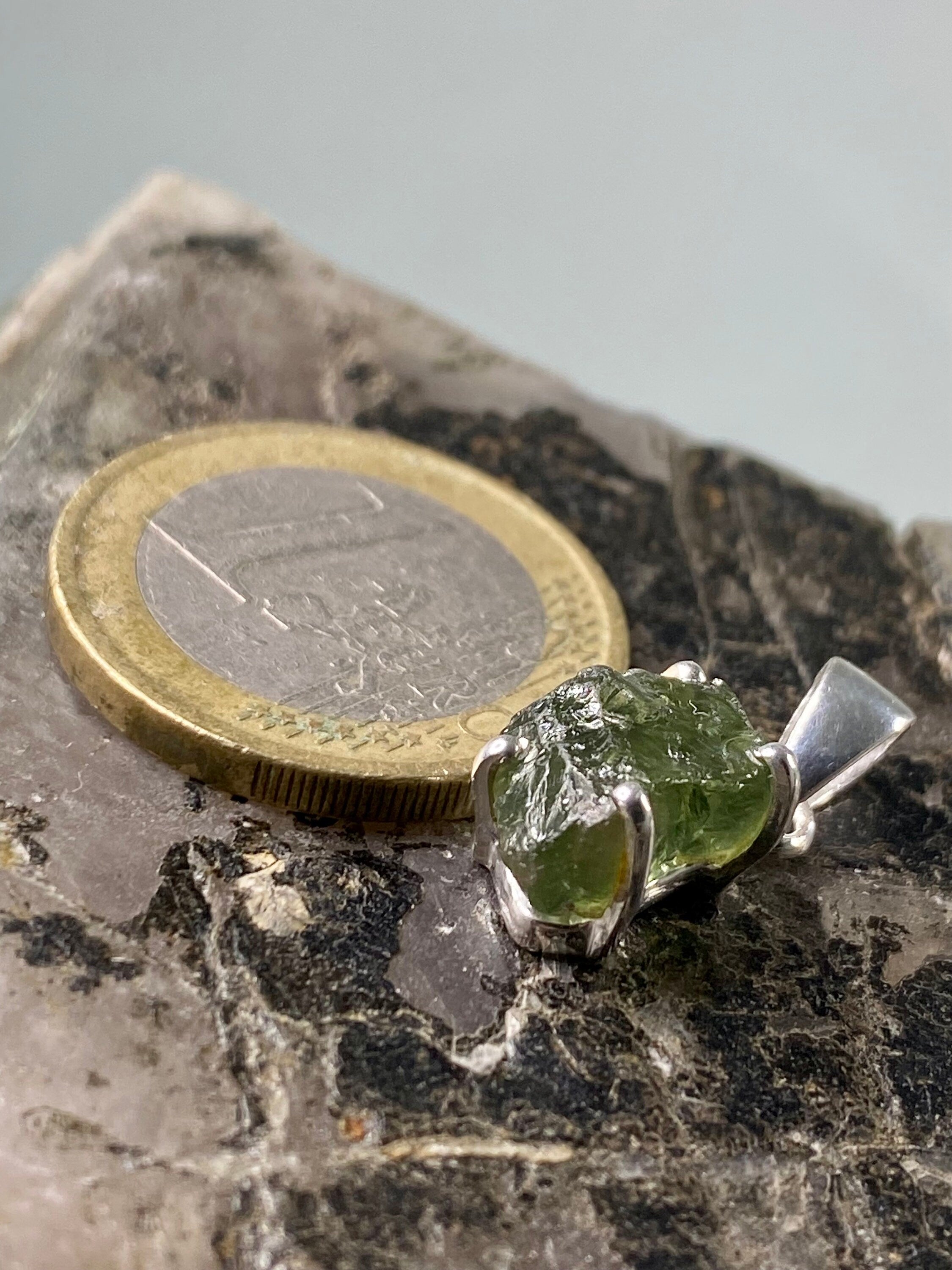 Natural Green Apatite and Silver Pendant