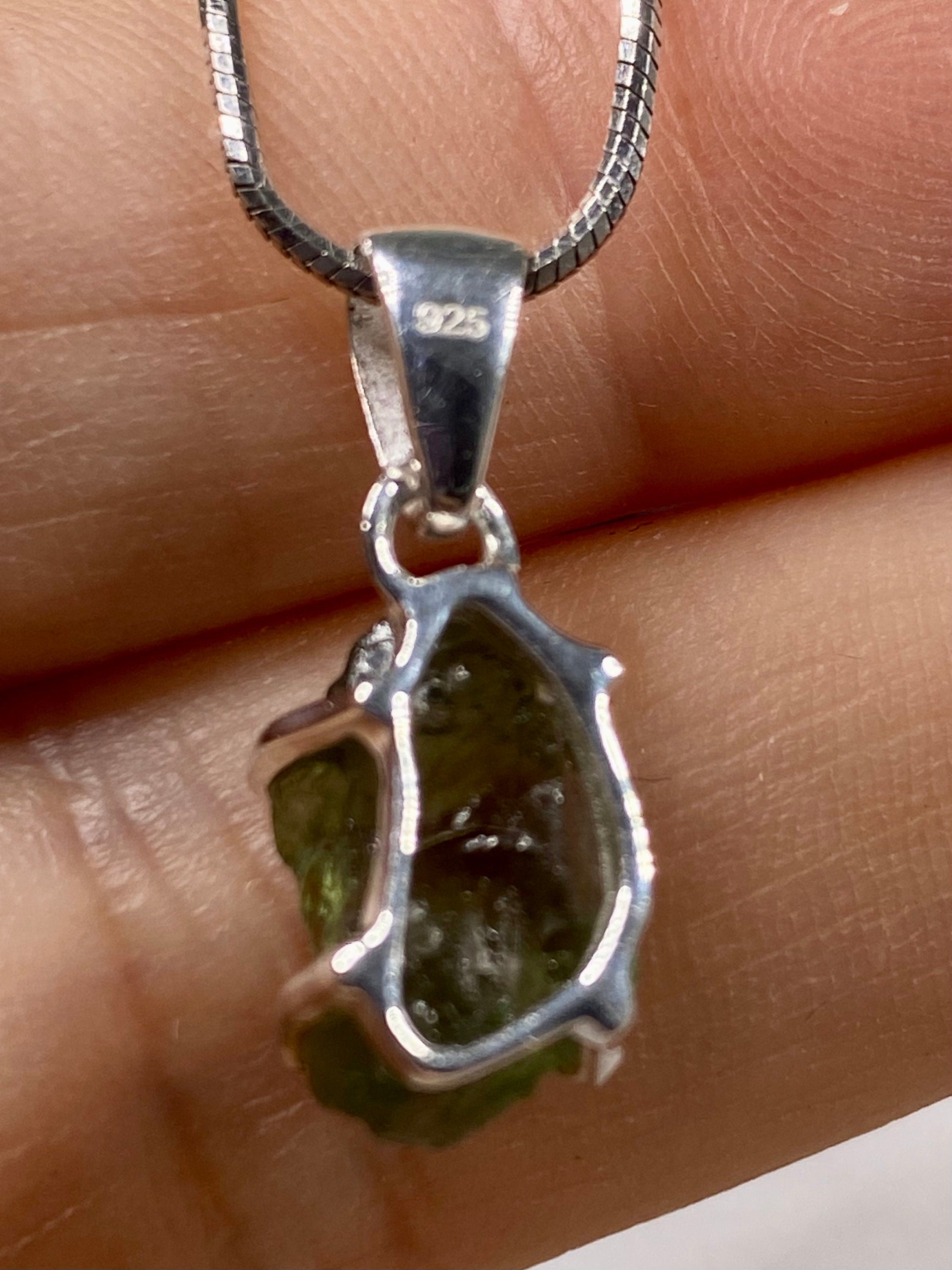 Natural Green Apatite and Silver Pendant