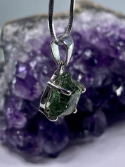 Natural Green Apatite and Silver Pendant