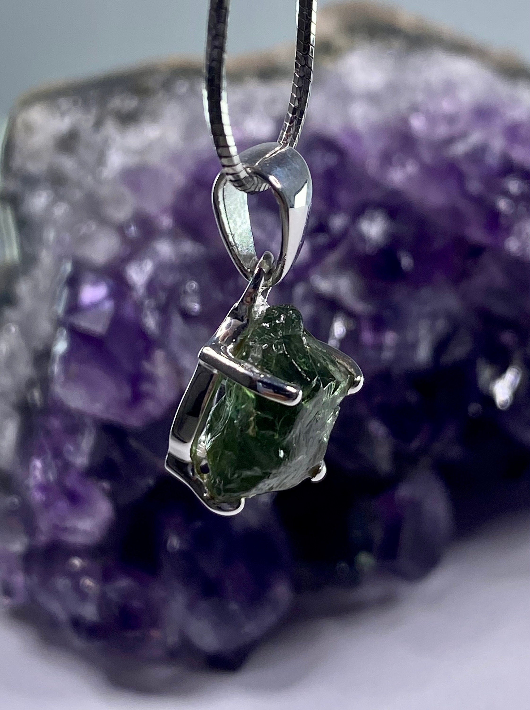 Natural Green Apatite and Silver Pendant