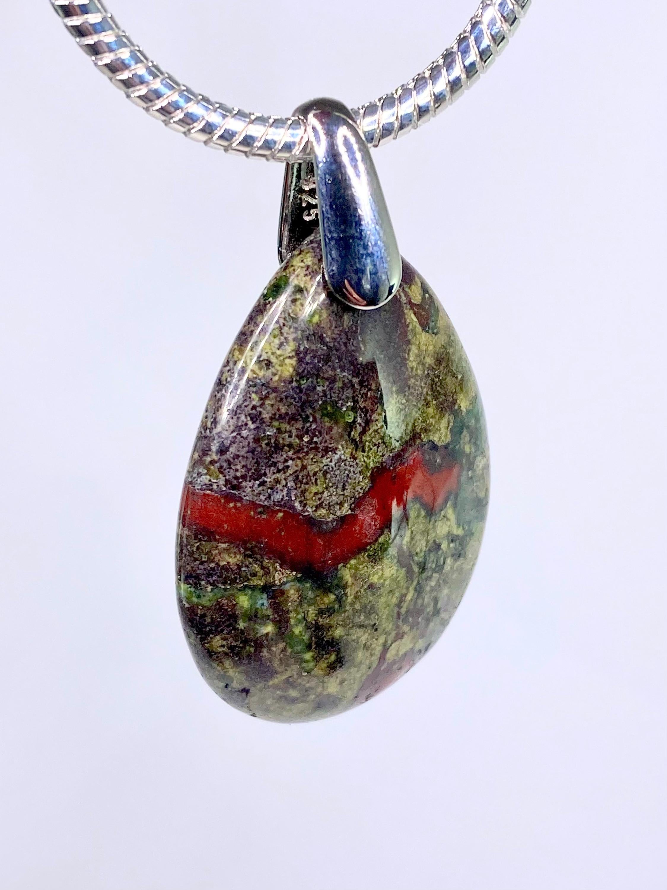 Dragon Bloodstone and Silver Pendant (AX14)
