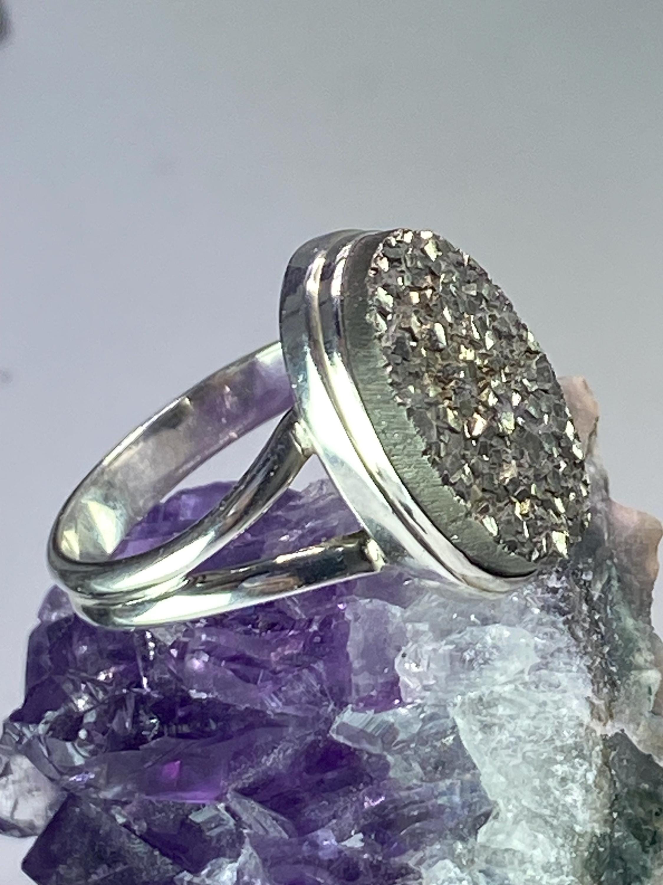 Pyrite Drusy/Drusy Silver Ring