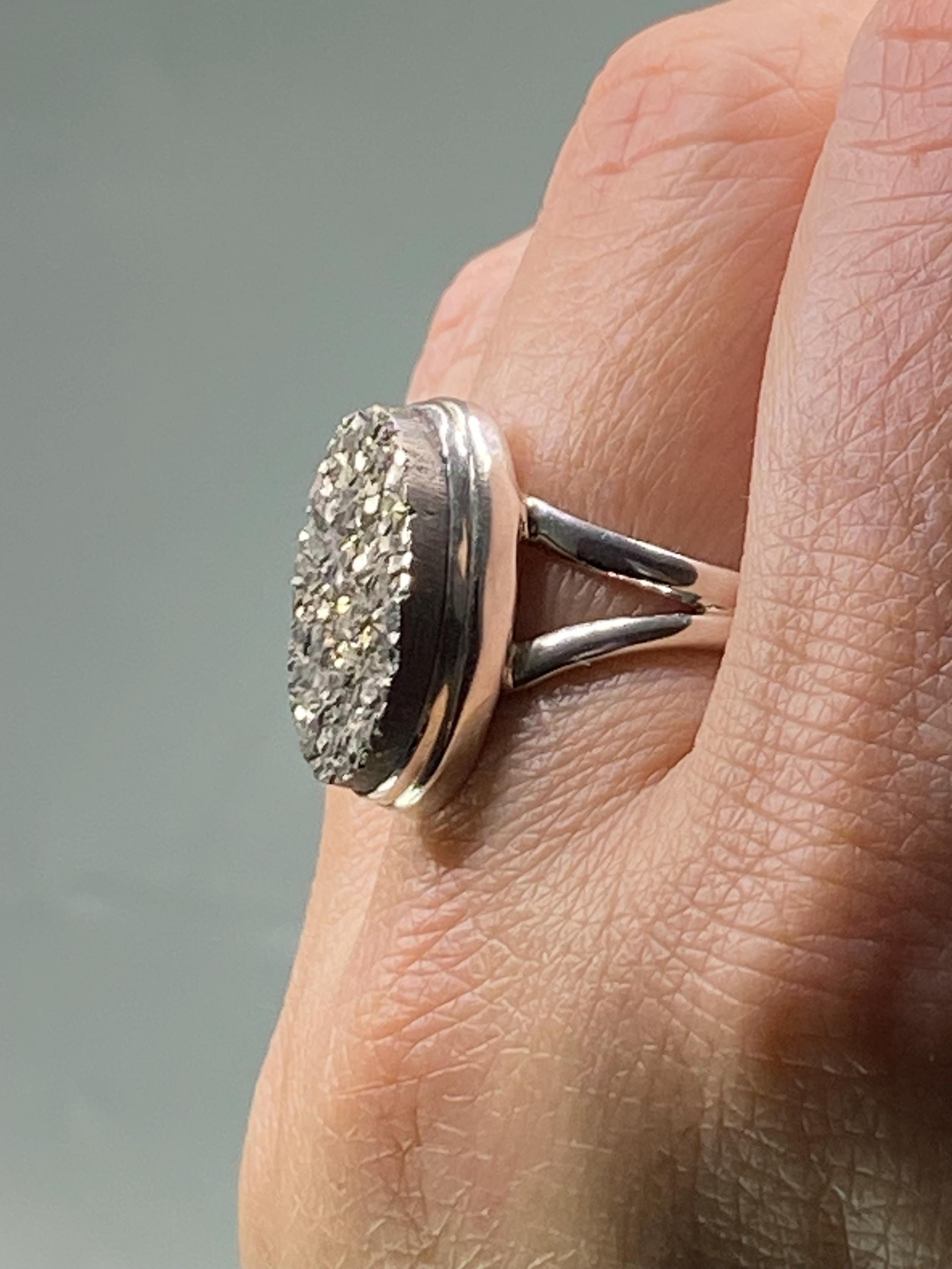 Pyrite Drusy/Drusy Silver Ring