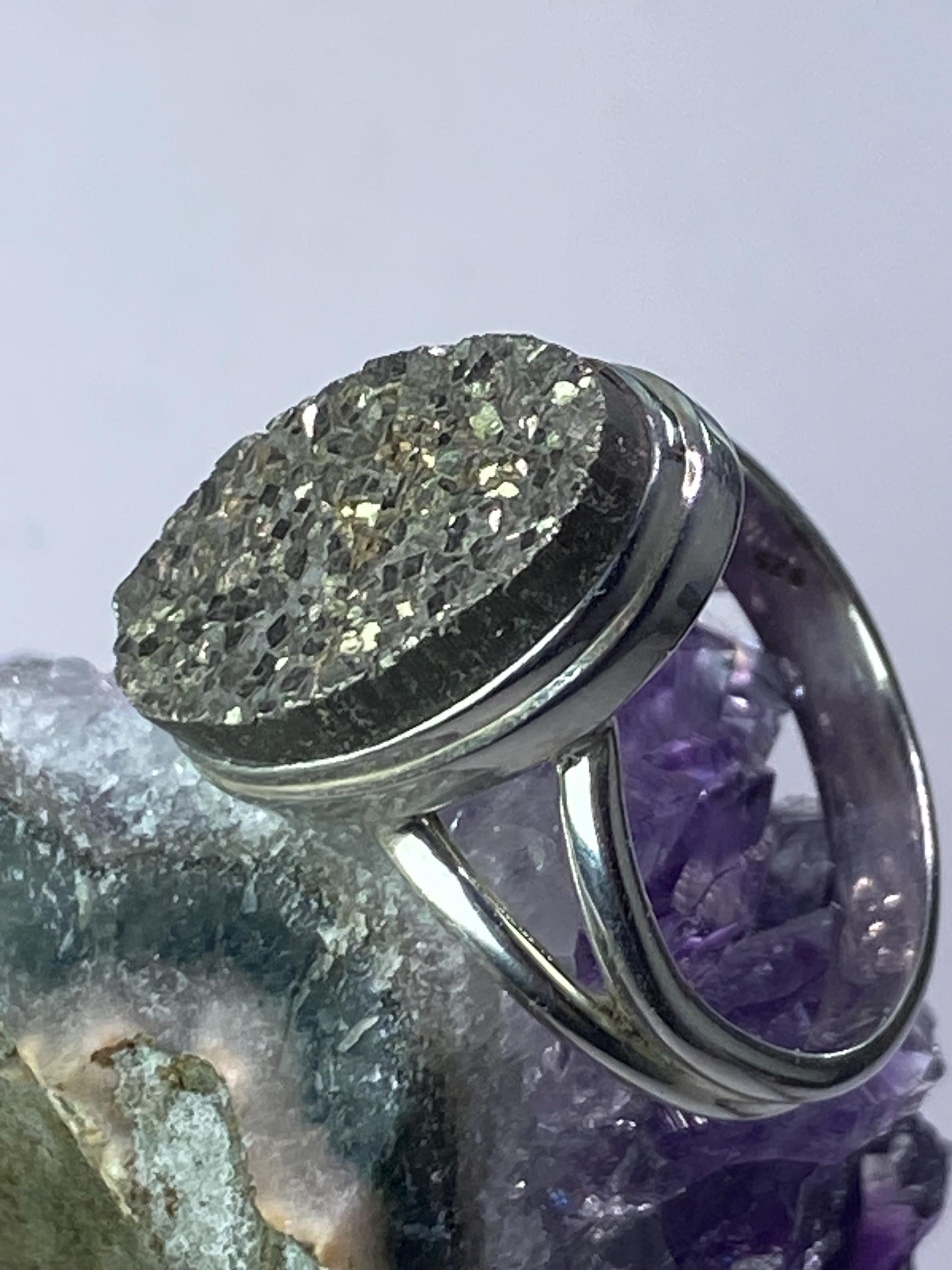 Pyrite Drusy/Drusy Silver Ring