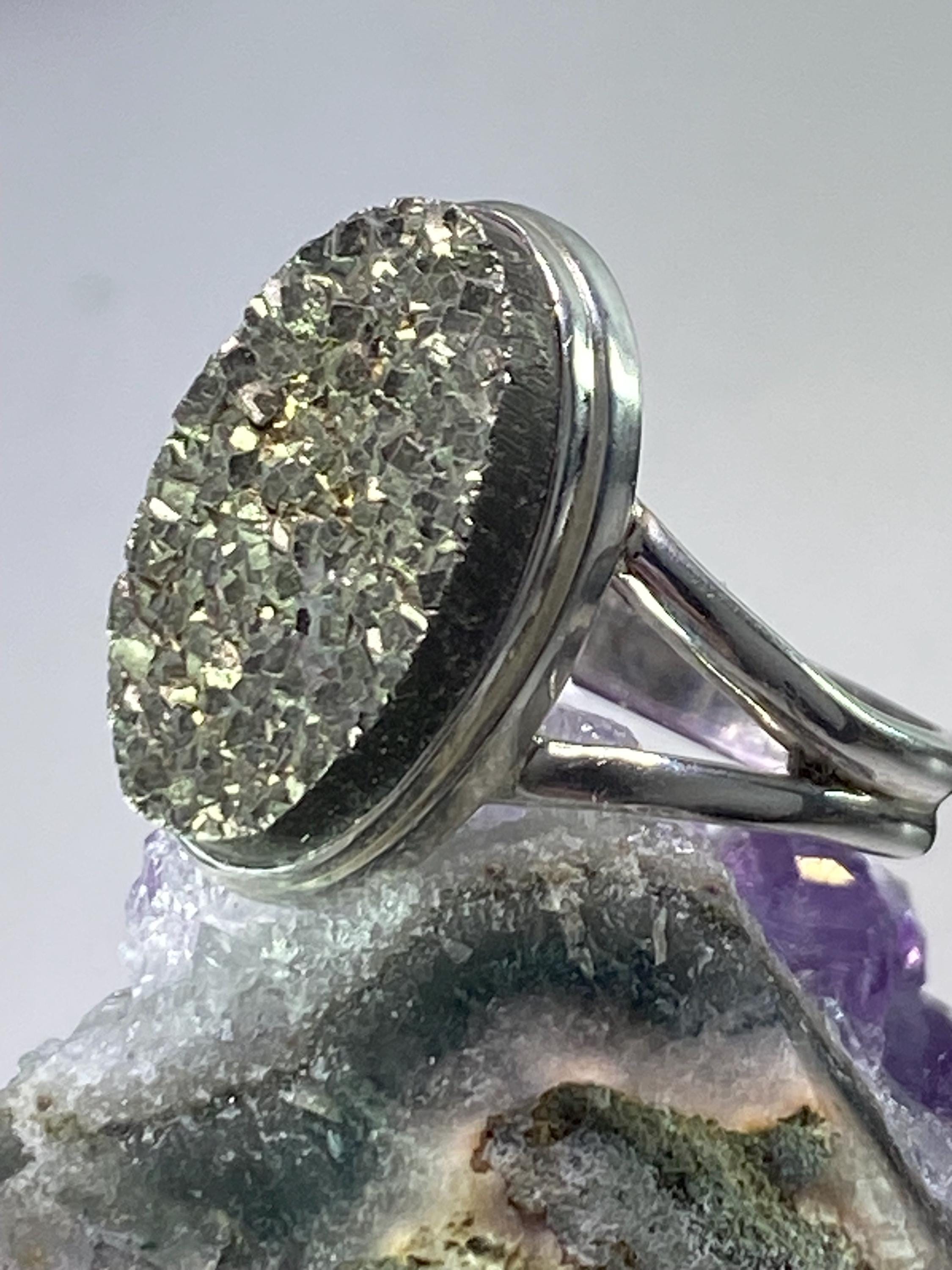 Pyrite Drusy/Drusy Silver Ring