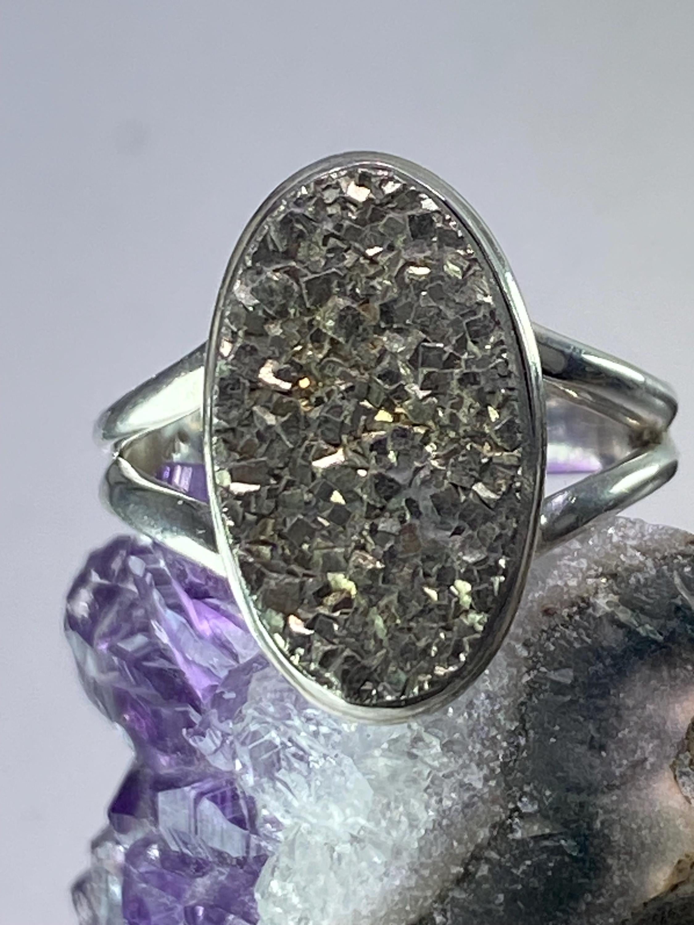 Pyrite Drusy/Drusy Silver Ring