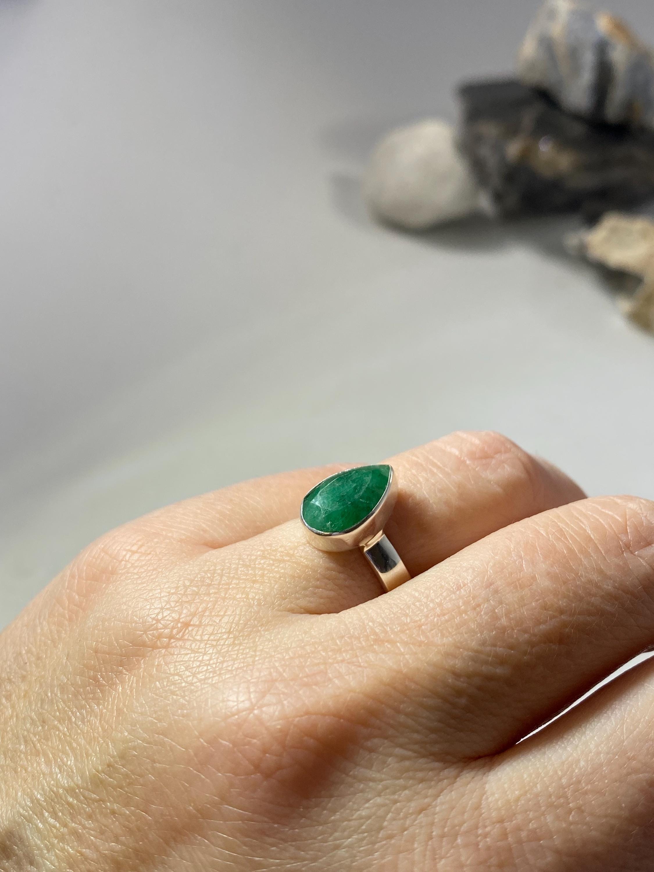 Raw Emerald and Silver Ring (UV)