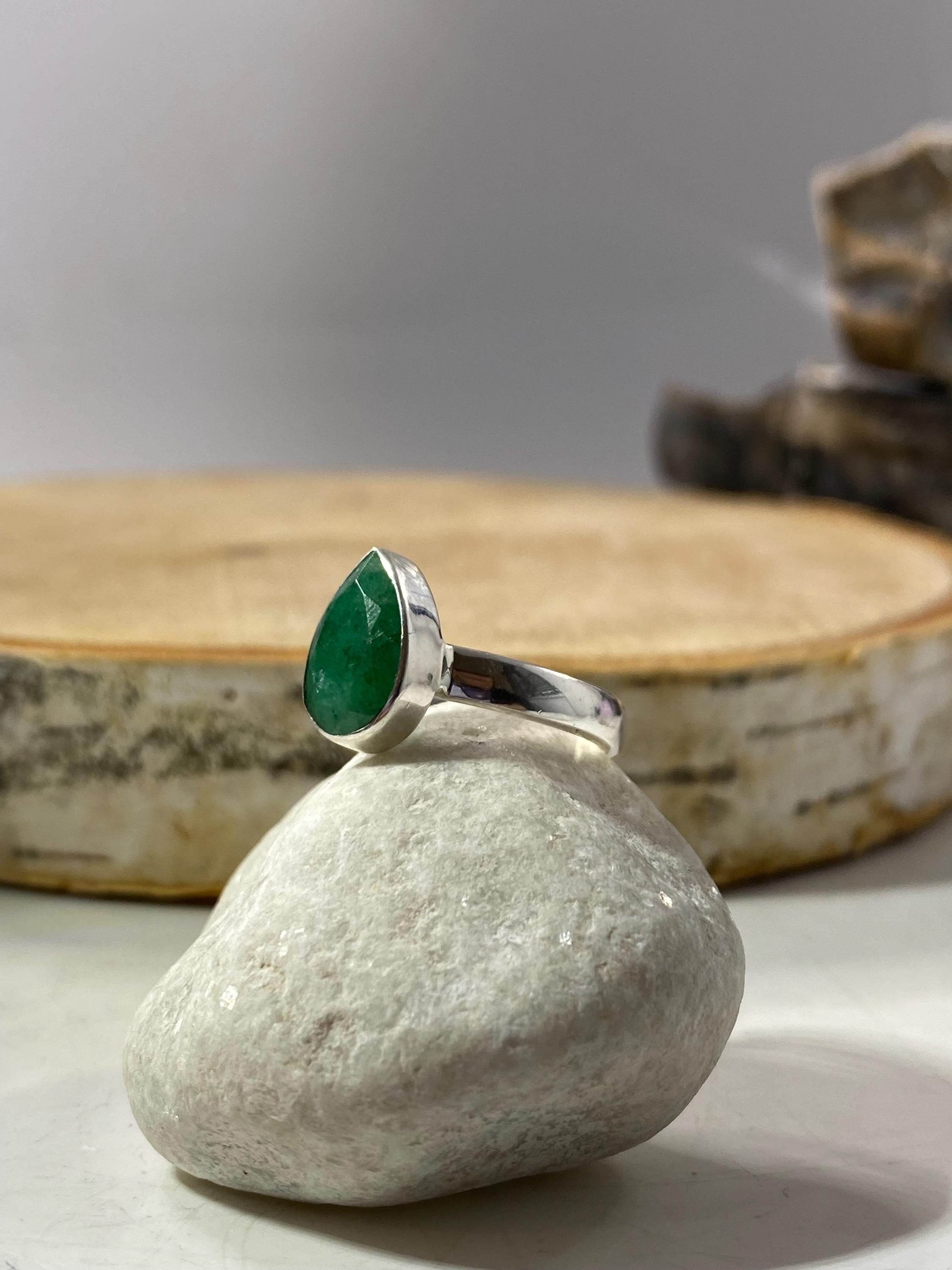 Raw Emerald and Silver Ring (UV)