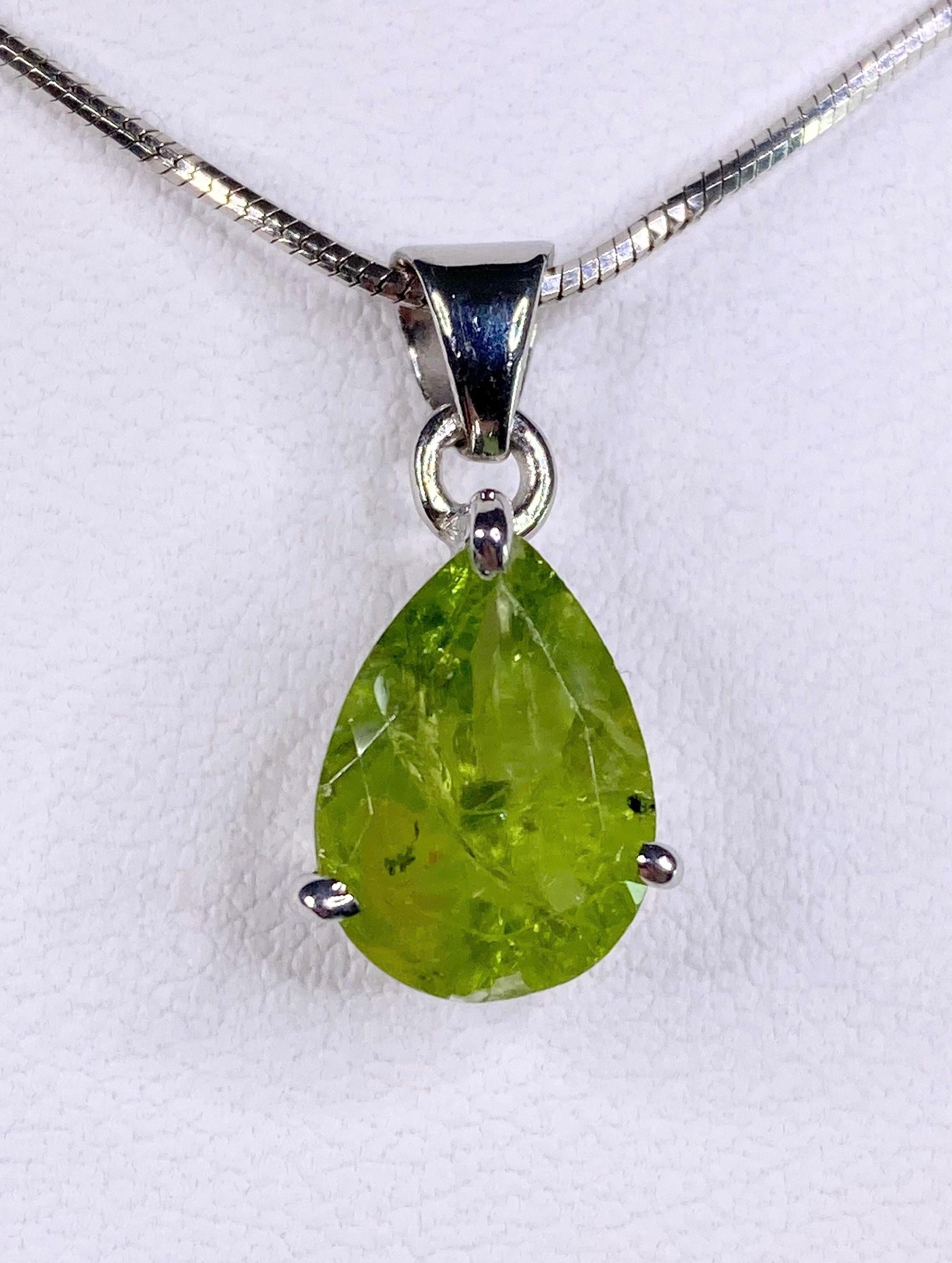 Natural Peridot and Silver Teardop Pendant.