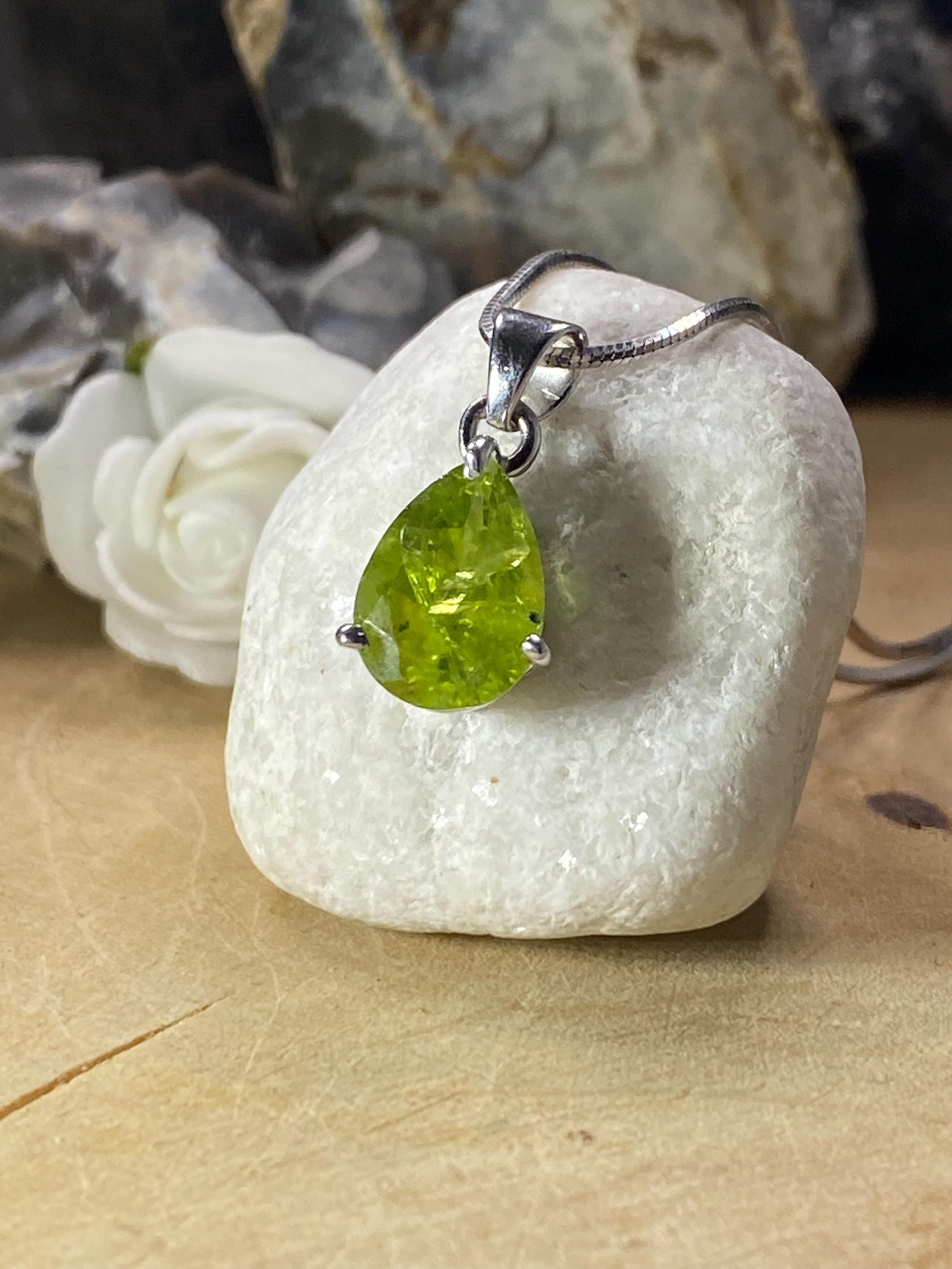 Natural Peridot and Silver Teardop Pendant.