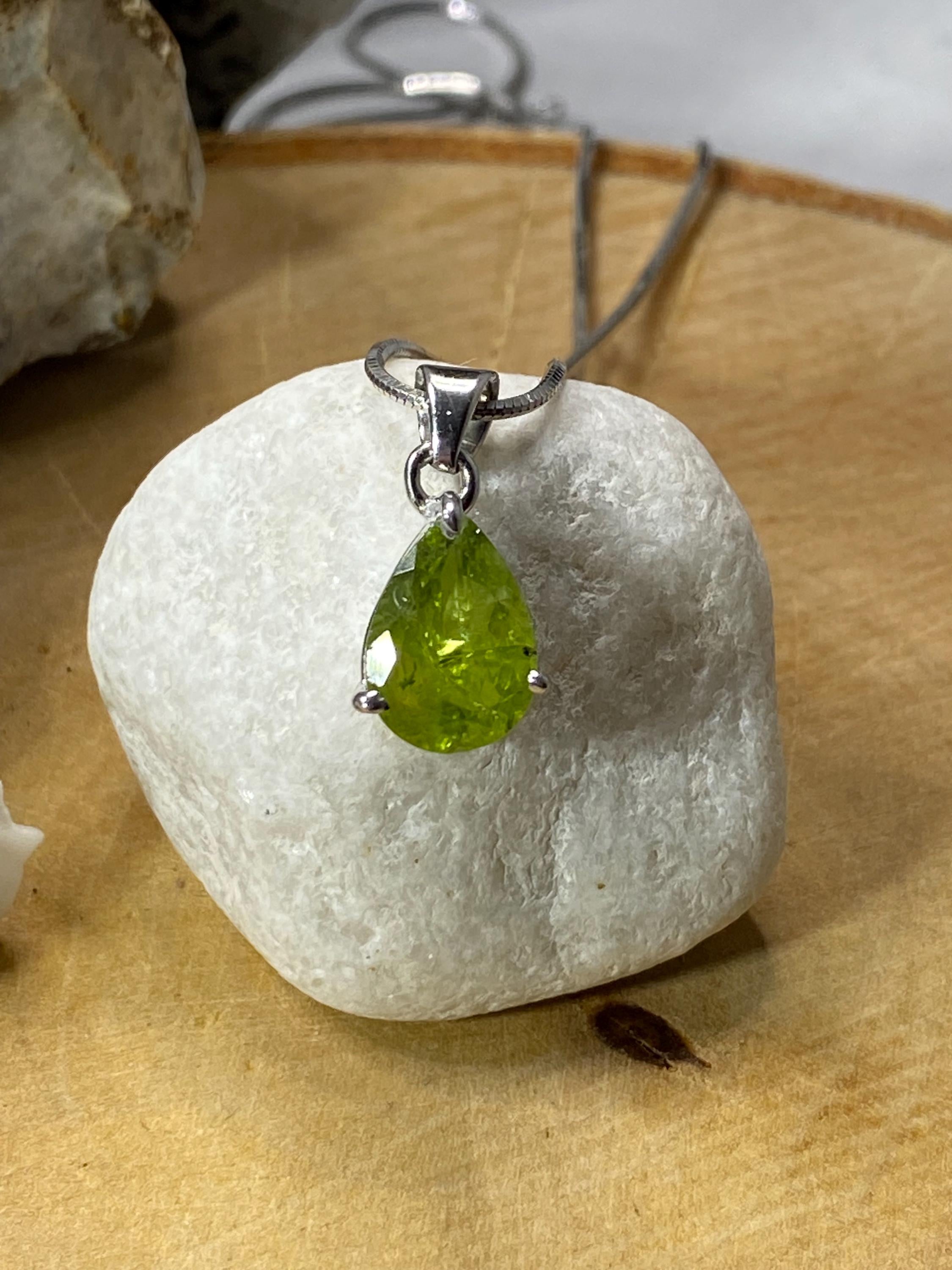 Natural Peridot and Silver Teardop Pendant.
