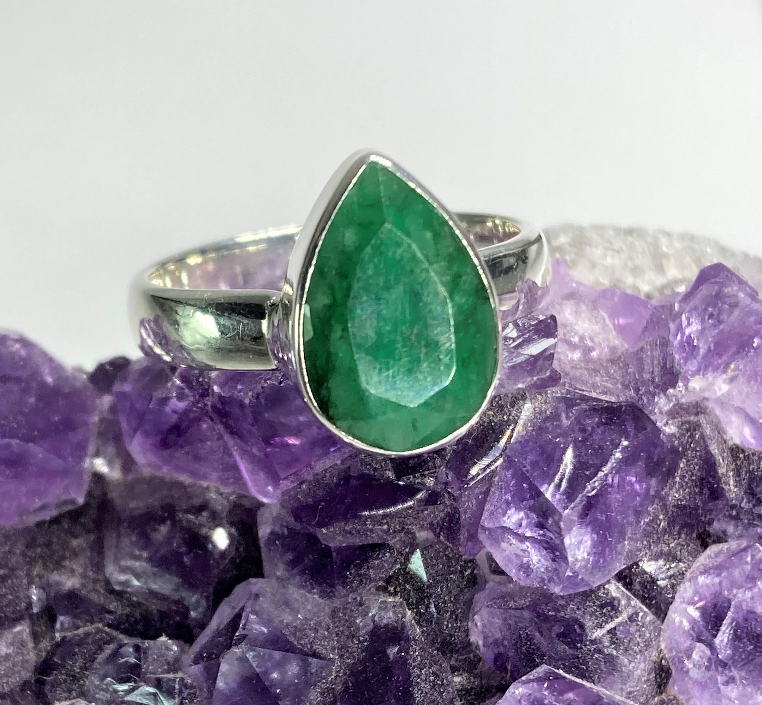 Raw Emerald and Silver Ring (UV)