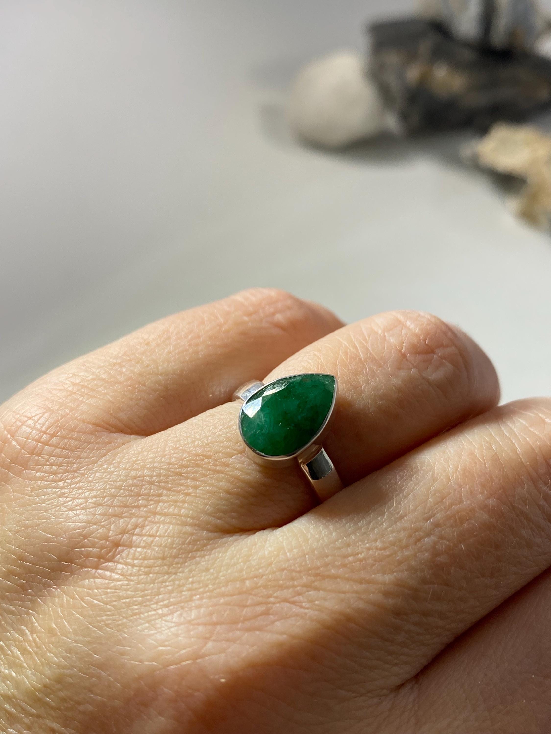 Raw Emerald and Silver Ring (UV)
