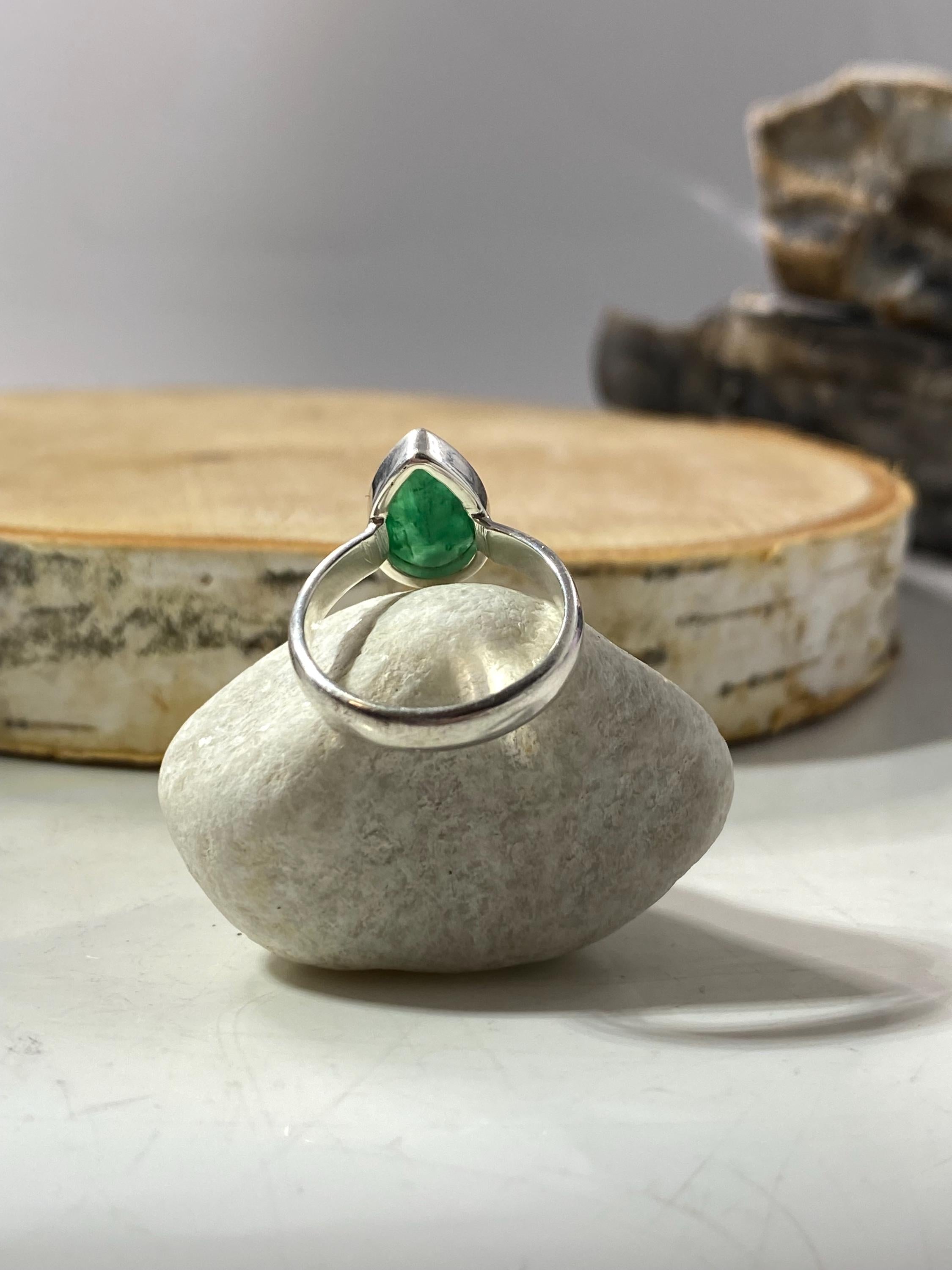 Raw Emerald and Silver Ring (UV)