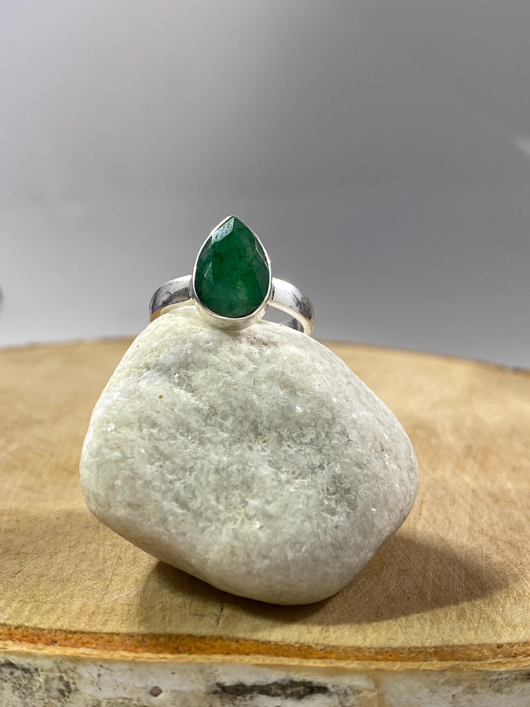 Raw Emerald and Silver Ring (UV)