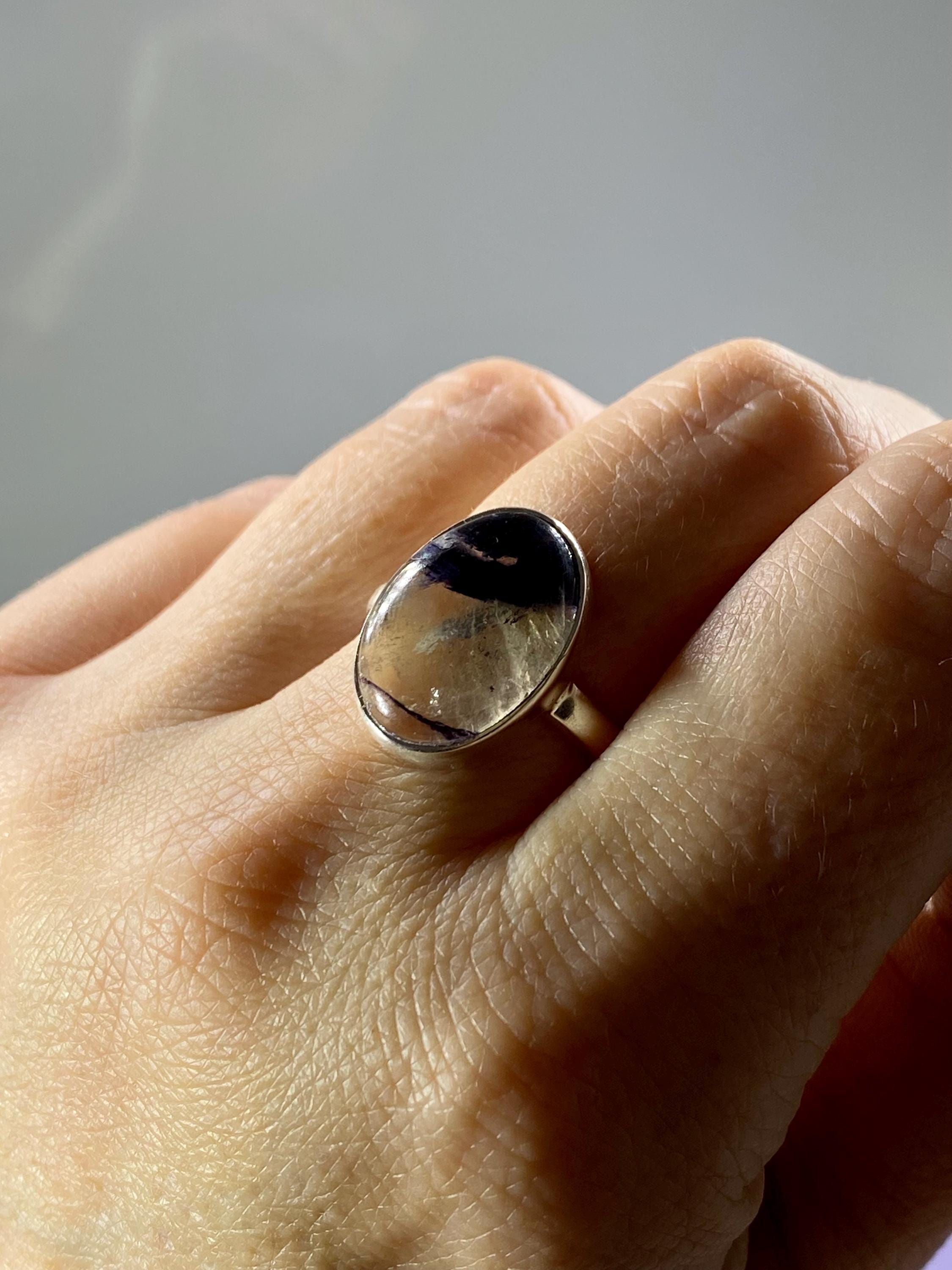 Blue John Silver Oval Ring - Extremely Rare