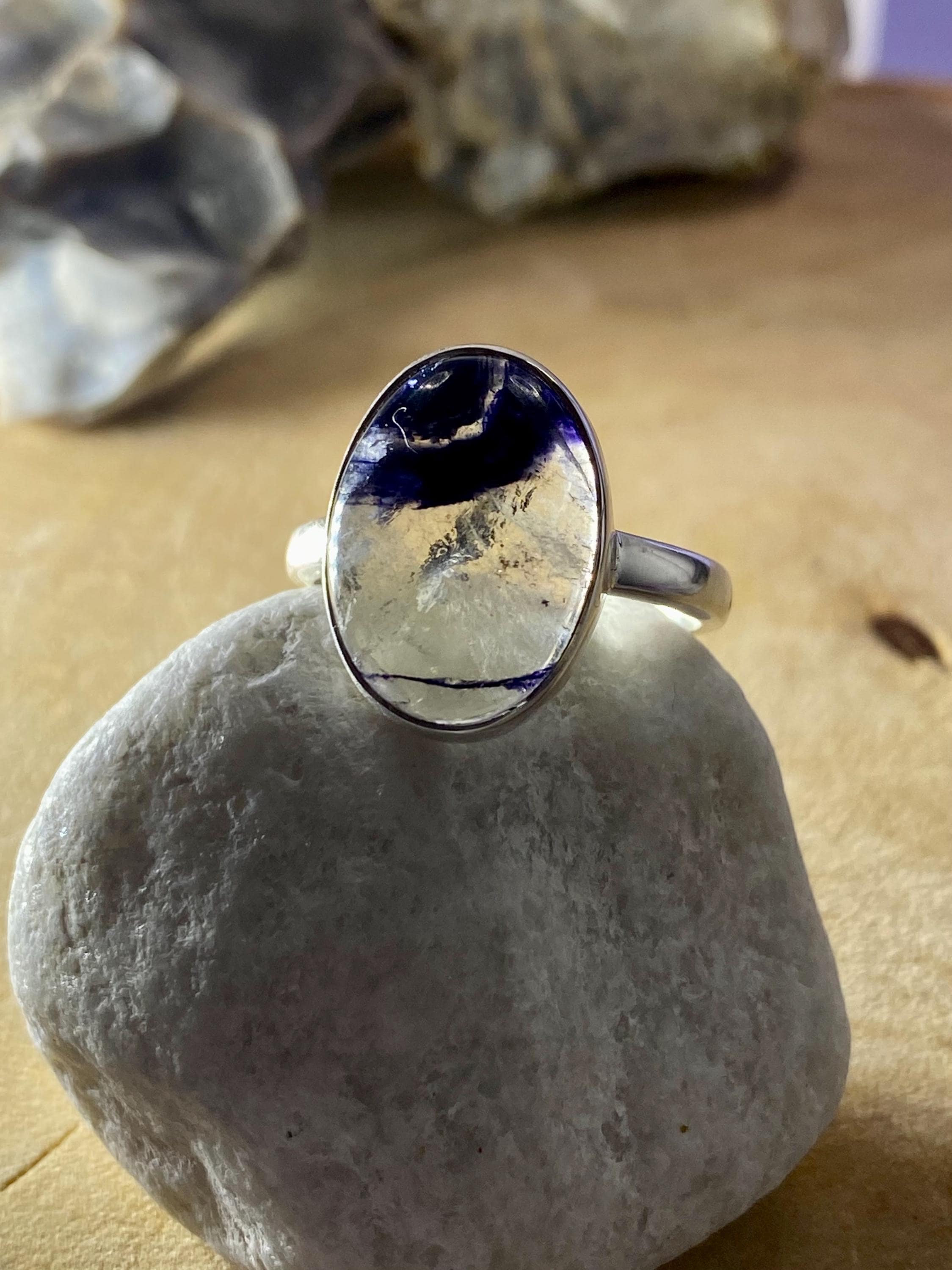 Blue John Silver Oval Ring - Extremely Rare