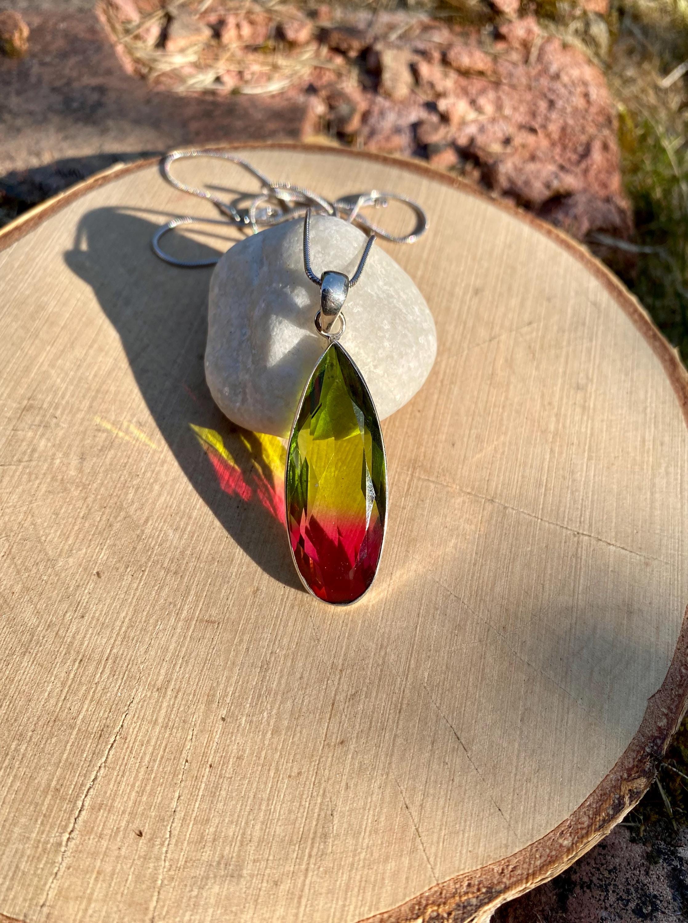 Watermelon Tourmaline Silver Teardrop Pendant (M1)