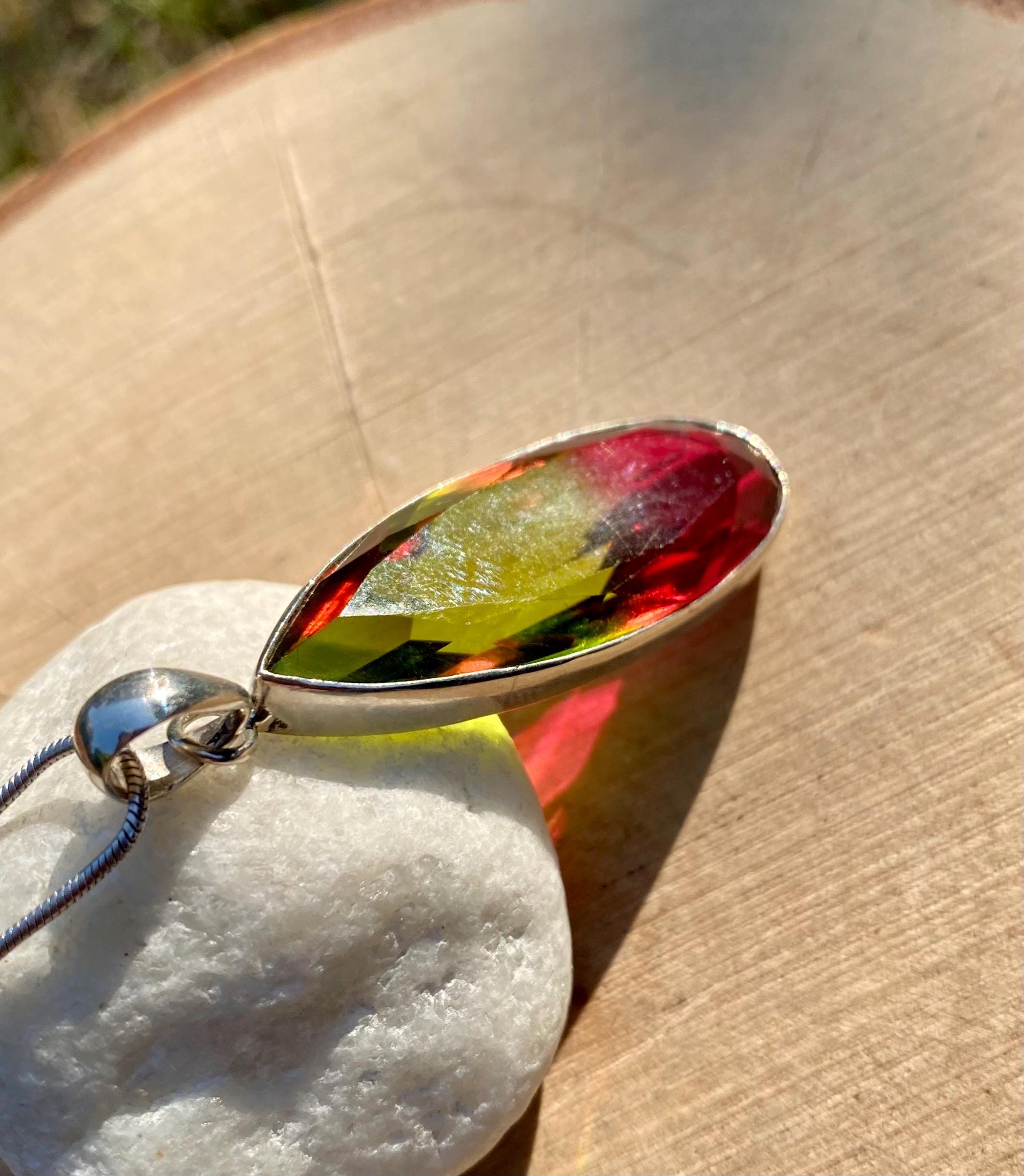 Watermelon Tourmaline Silver Teardrop Pendant (M1)