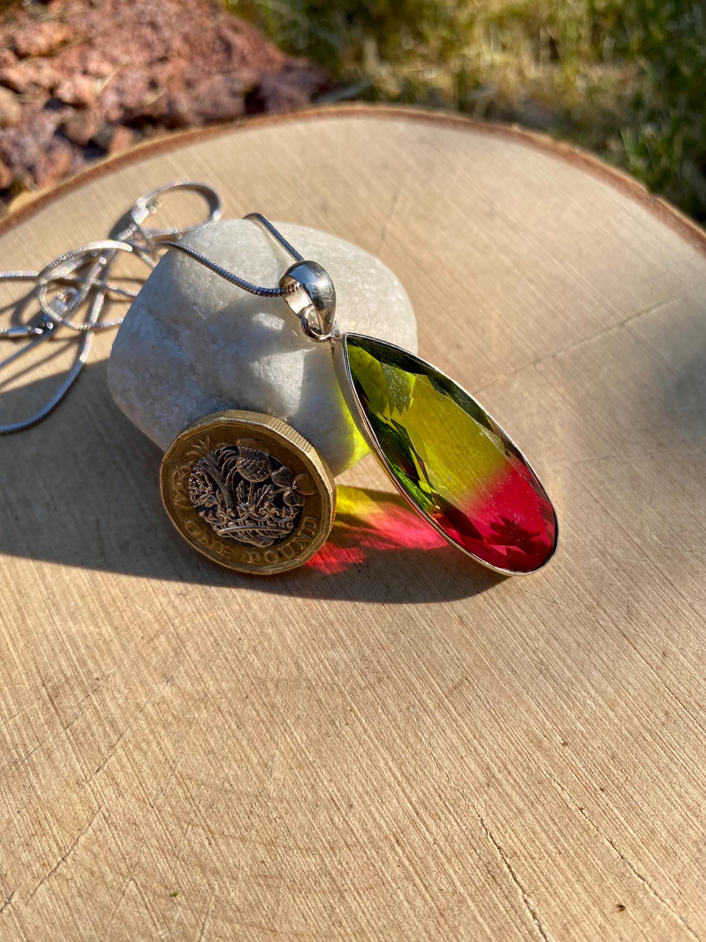 Watermelon Tourmaline Silver Teardrop Pendant (M1)