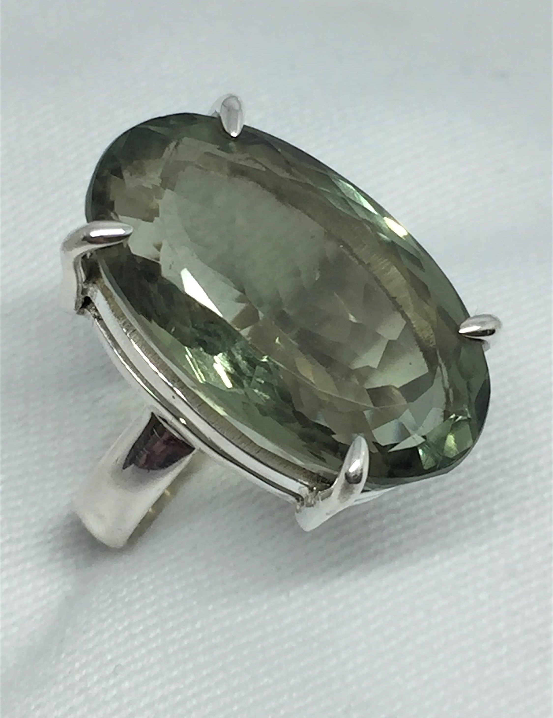 A Green Amethyst (Prasiolite ) and Silver Ring