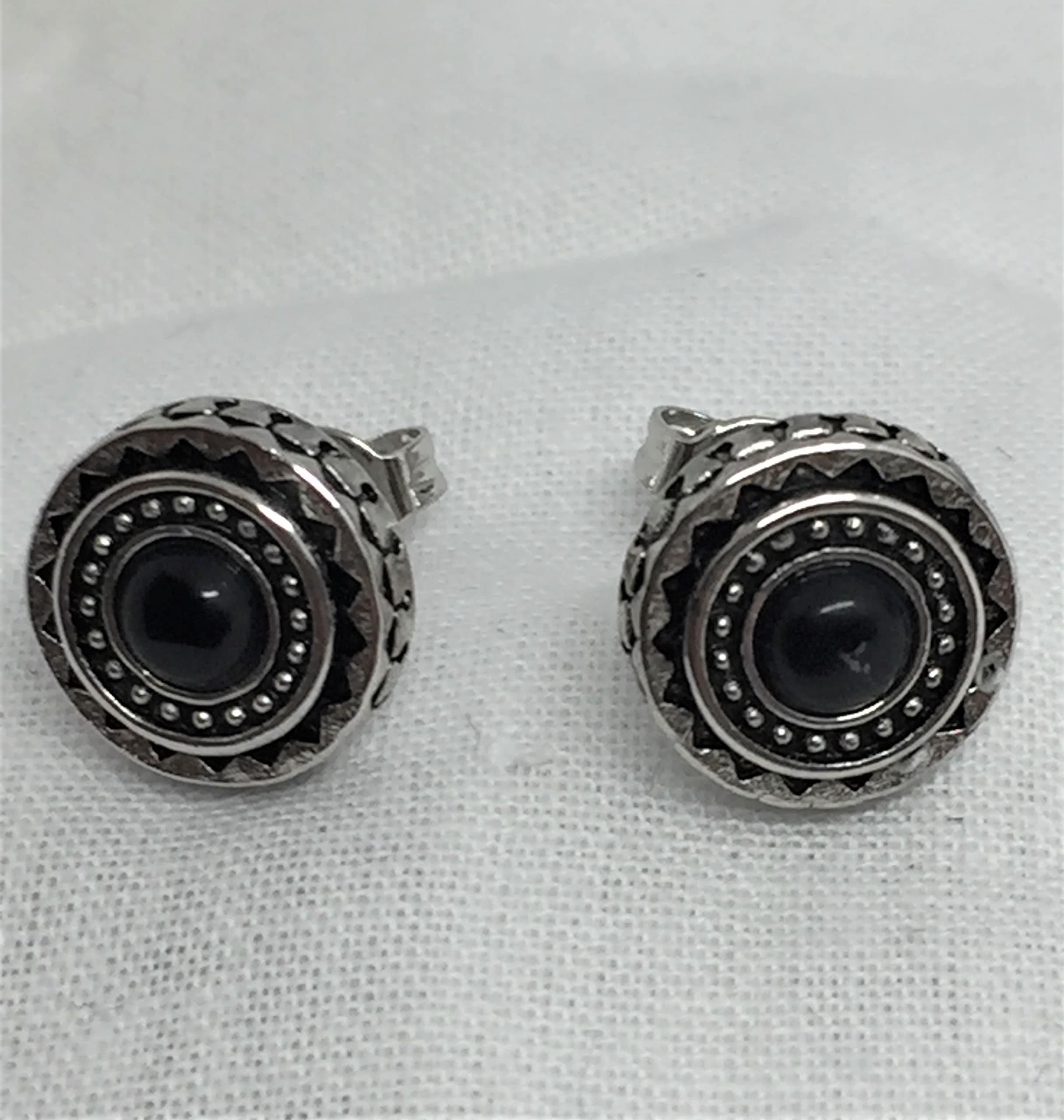Black Tourmaline Stud Earrings, Round 10mm, Sterling Silver, Minimalist Gemstone Jewellery