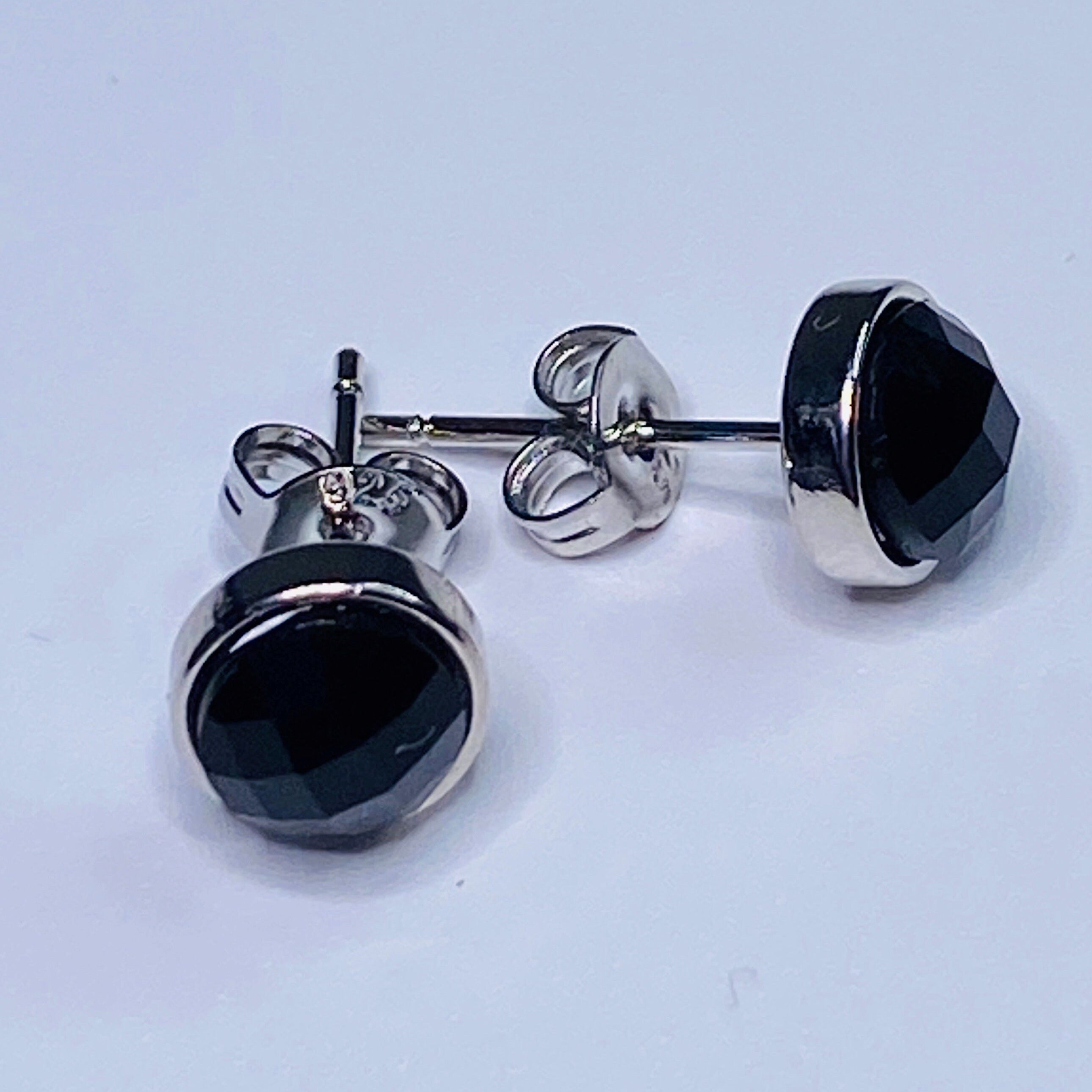 Polished Black Tourmaline and Silver Studs