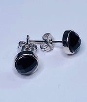 Polished Black Tourmaline and Silver Studs