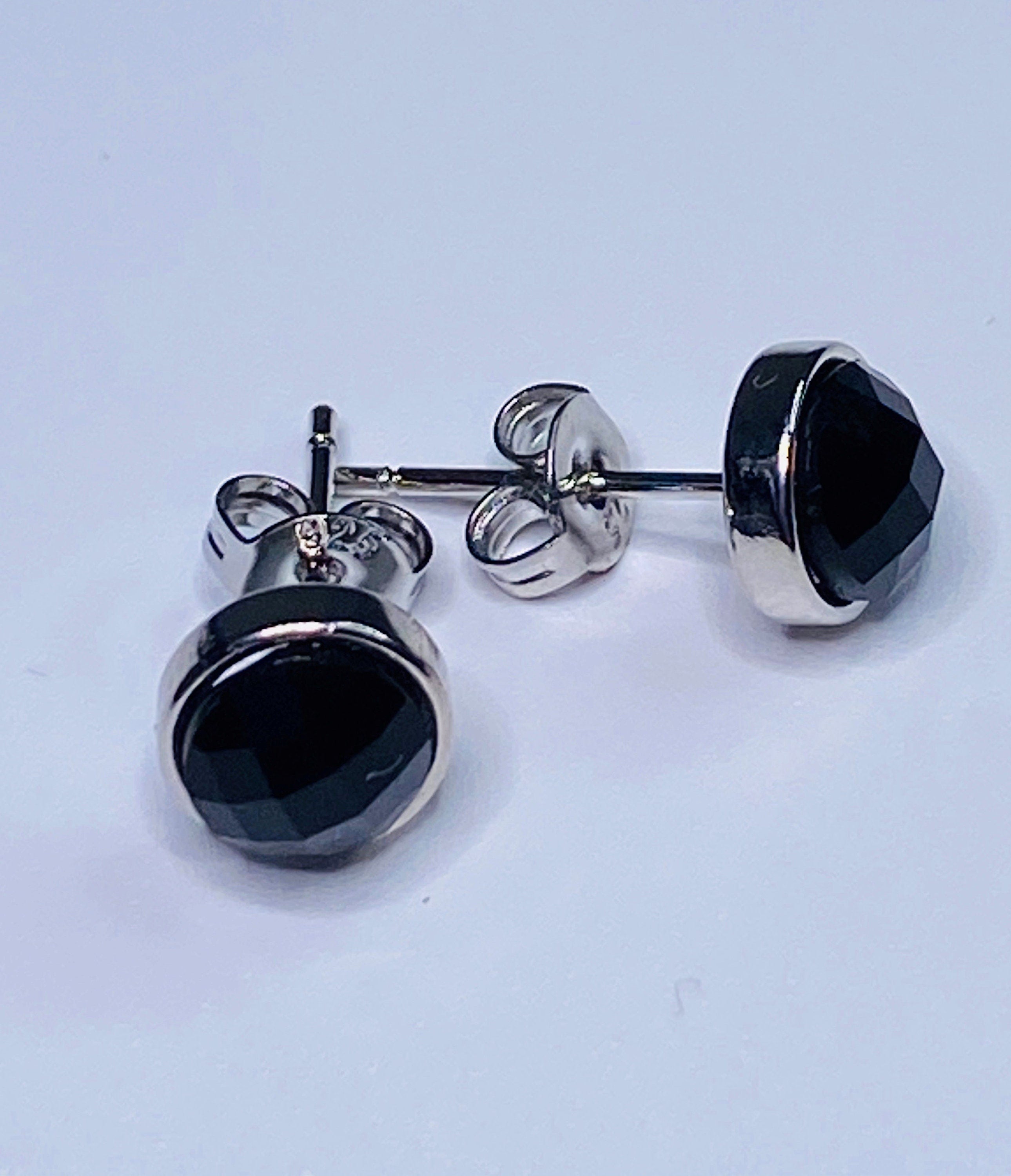 Polished Black Tourmaline Studs