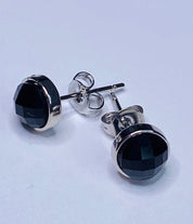 Polished Black Tourmaline and Silver Studs