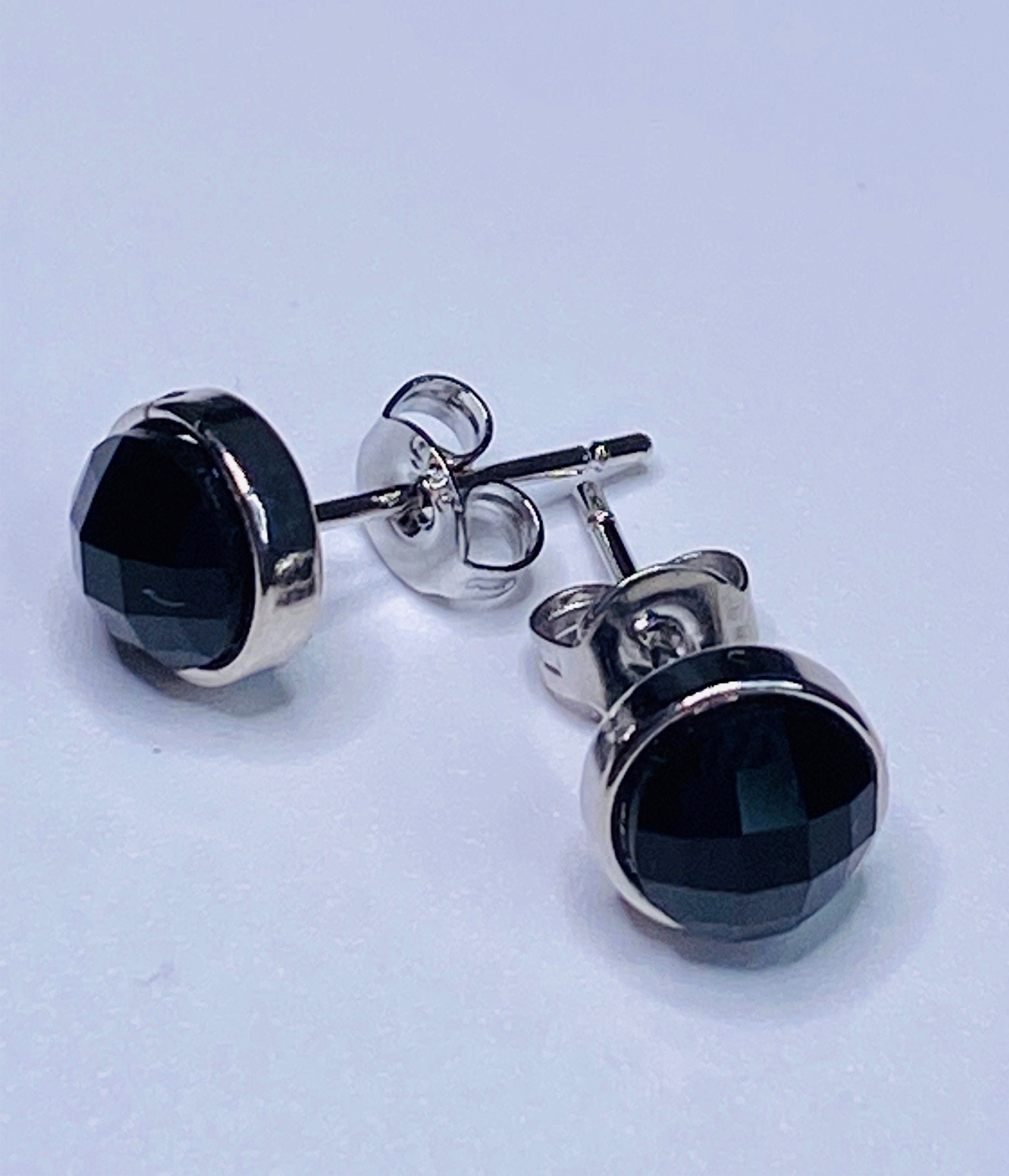 Polished Black Tourmaline and Silver Studs